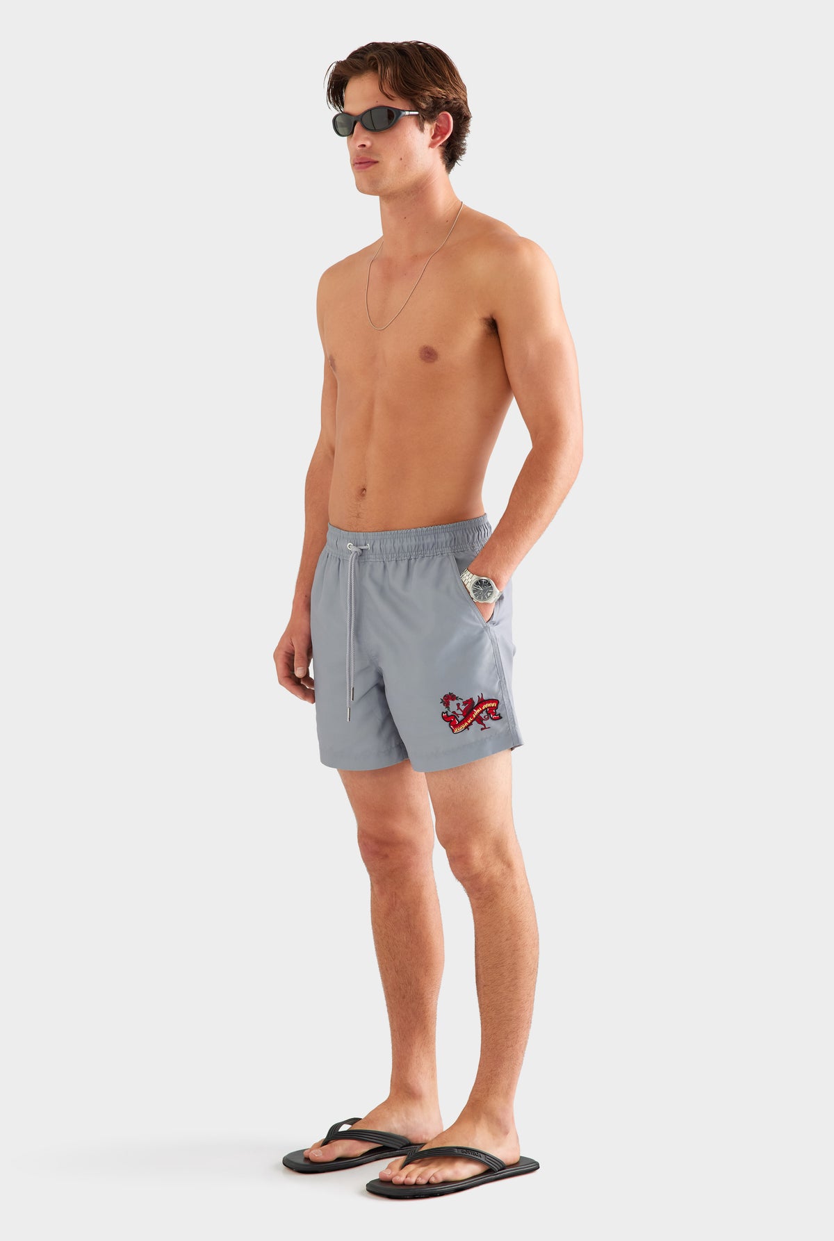 Printed Swim Short - Washed Grey/Barcelona Dragon