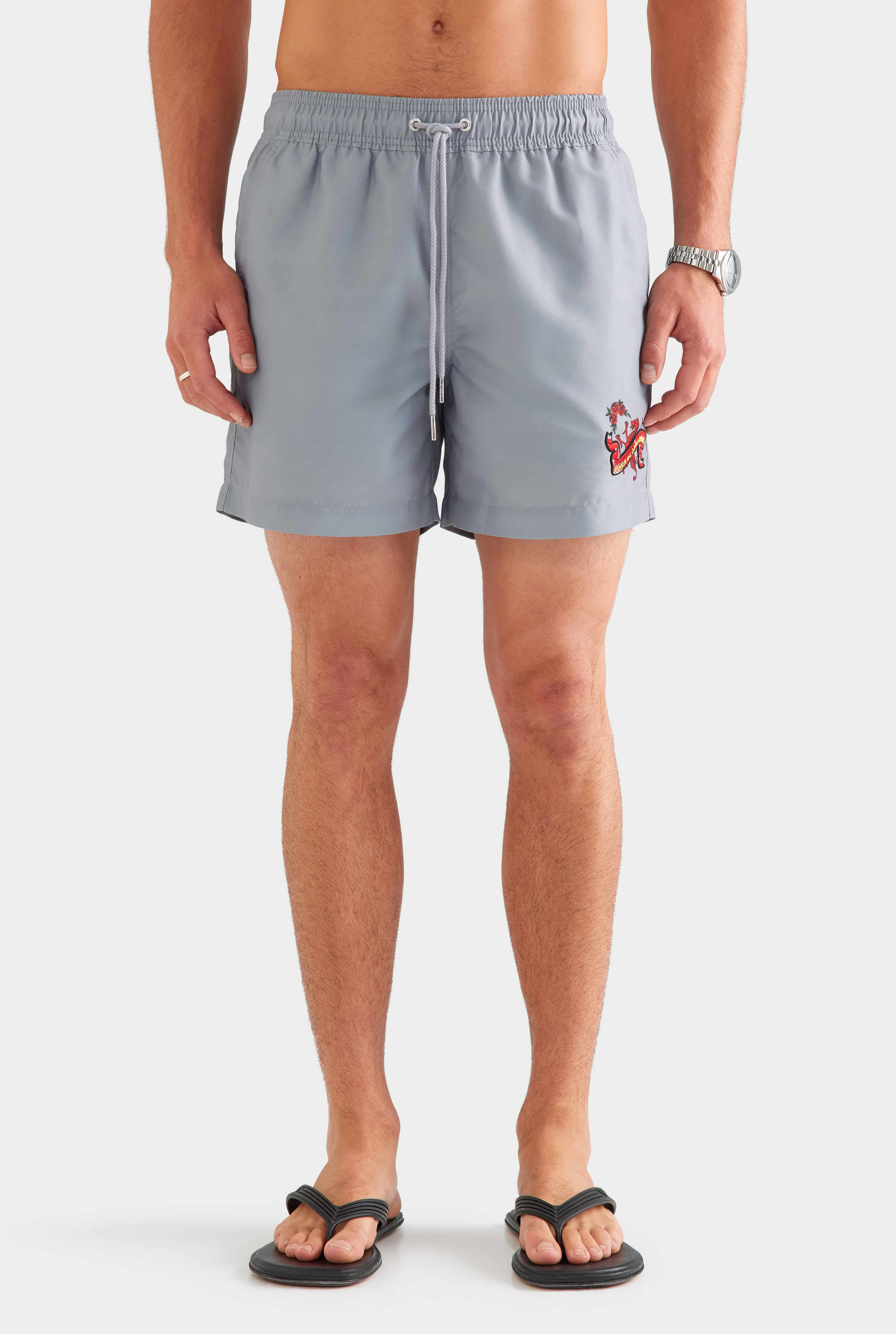 Printed Swim Short - Washed Grey/Barcelona Dragon