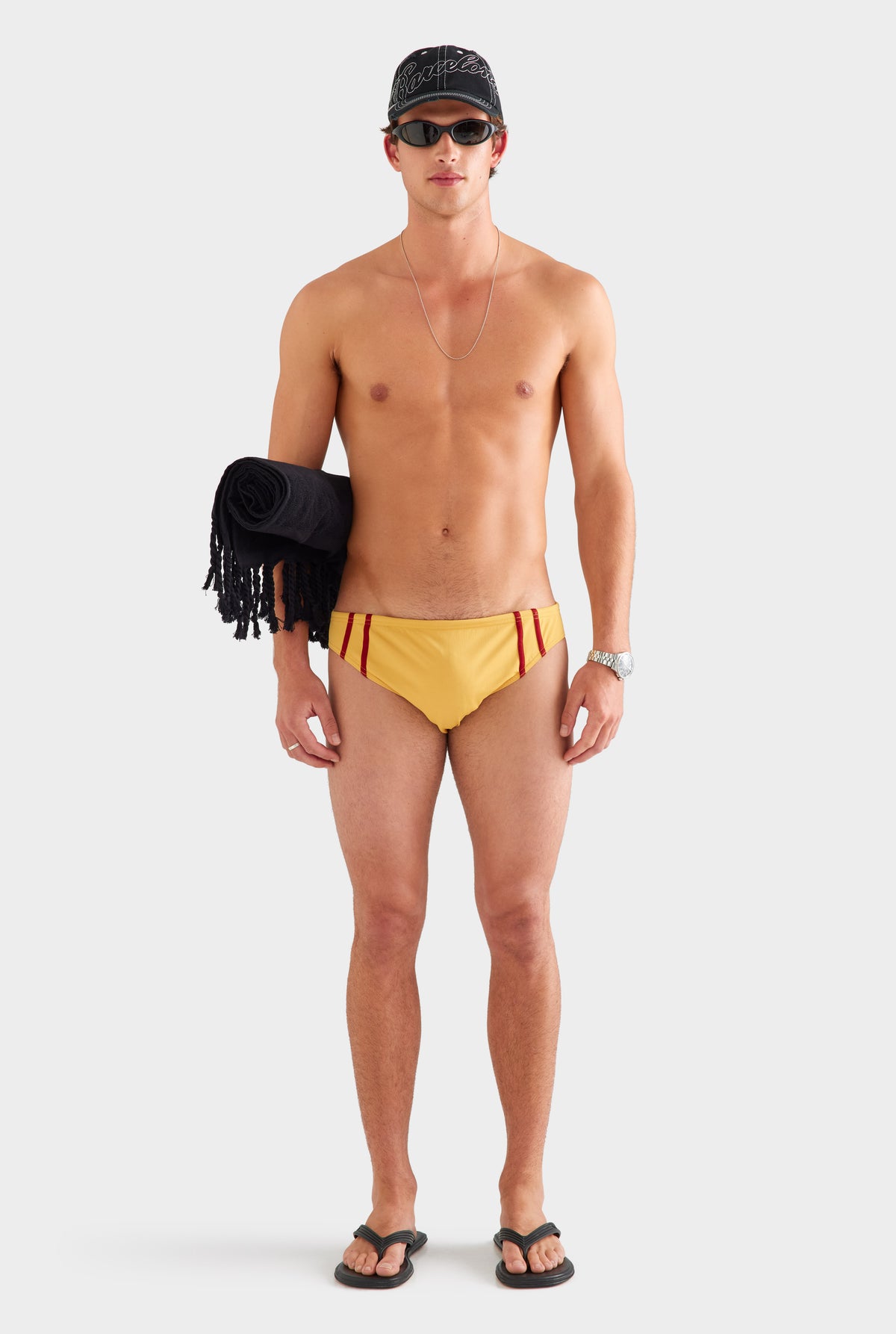 Tape Trim Swim Brief - Ochre/Red
