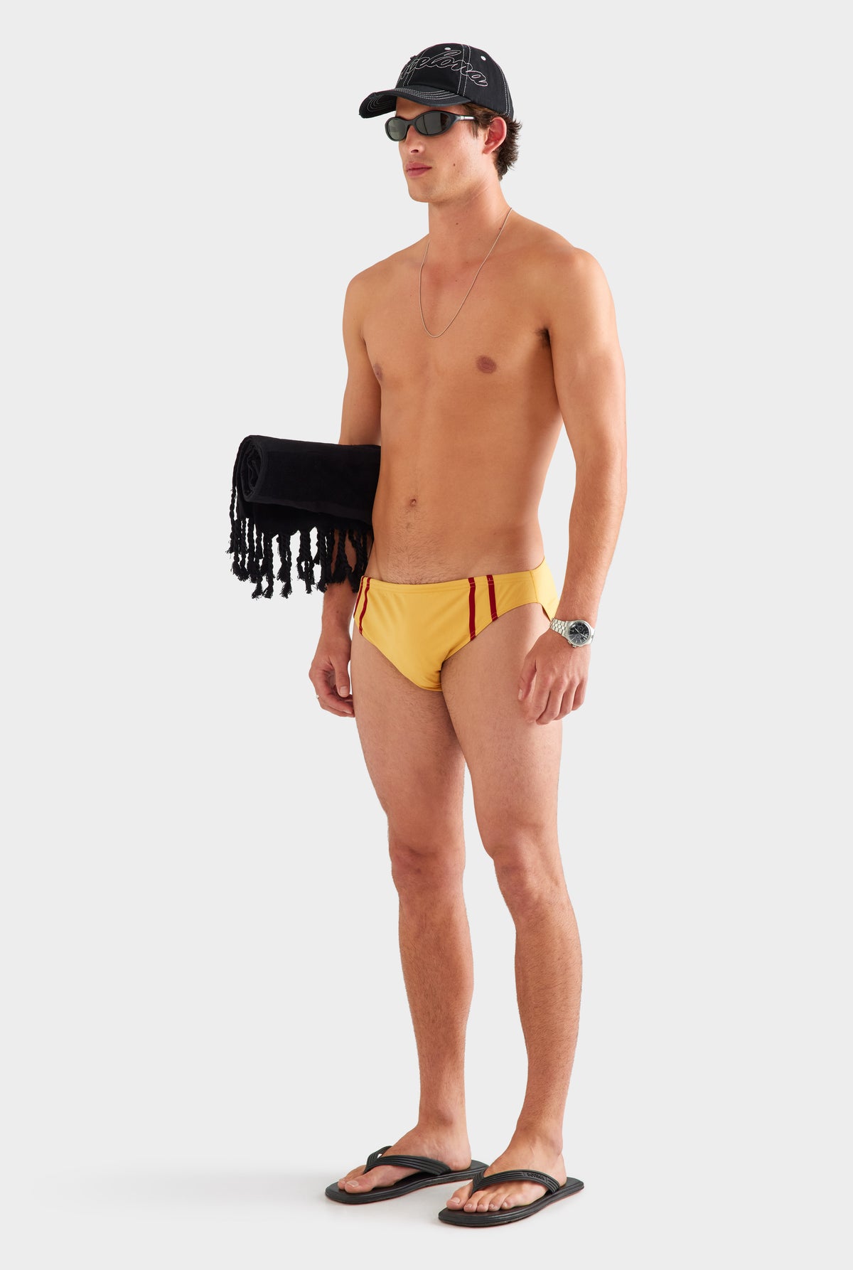 Tape Trim Swim Brief - Ochre/Red