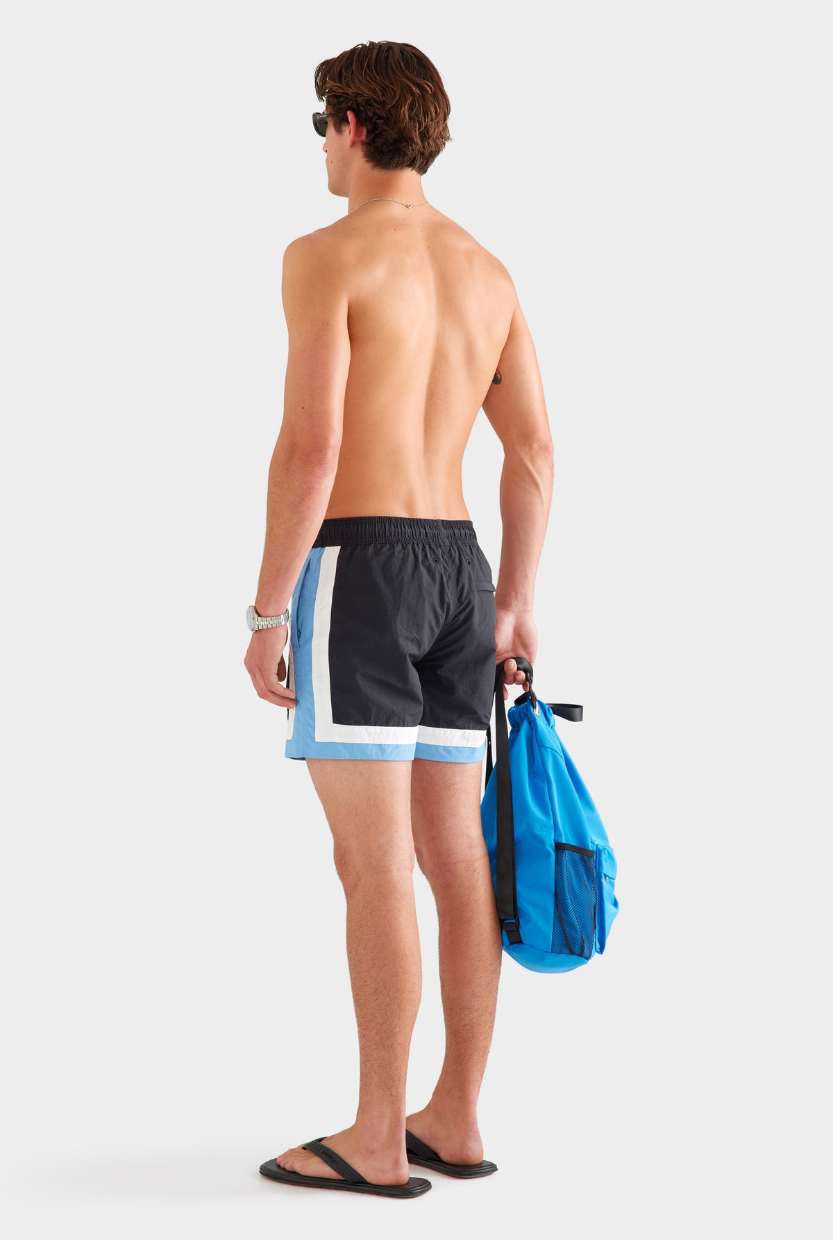 Tri Colour Nylon Swim Short - Black/White/Dusk Blue