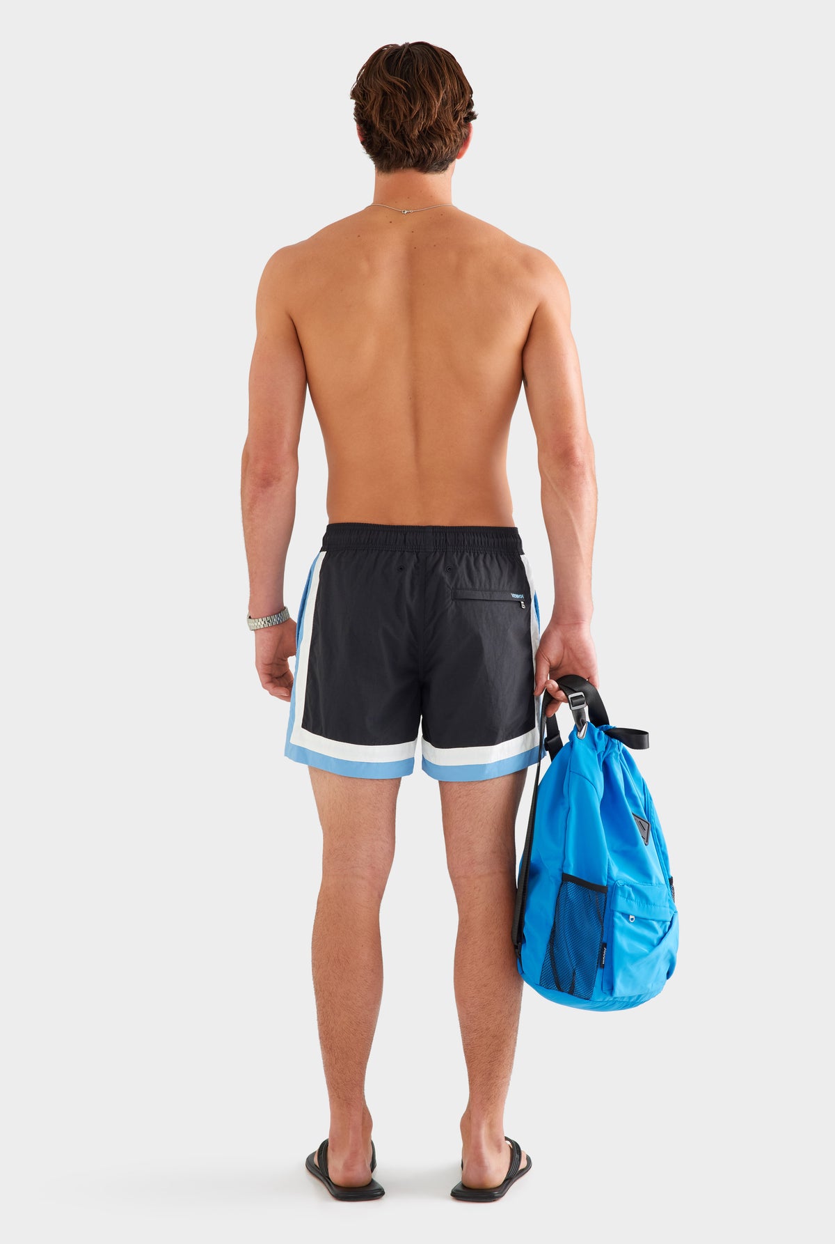 Tri Colour Nylon Swim Short - Black/White/Dusk Blue