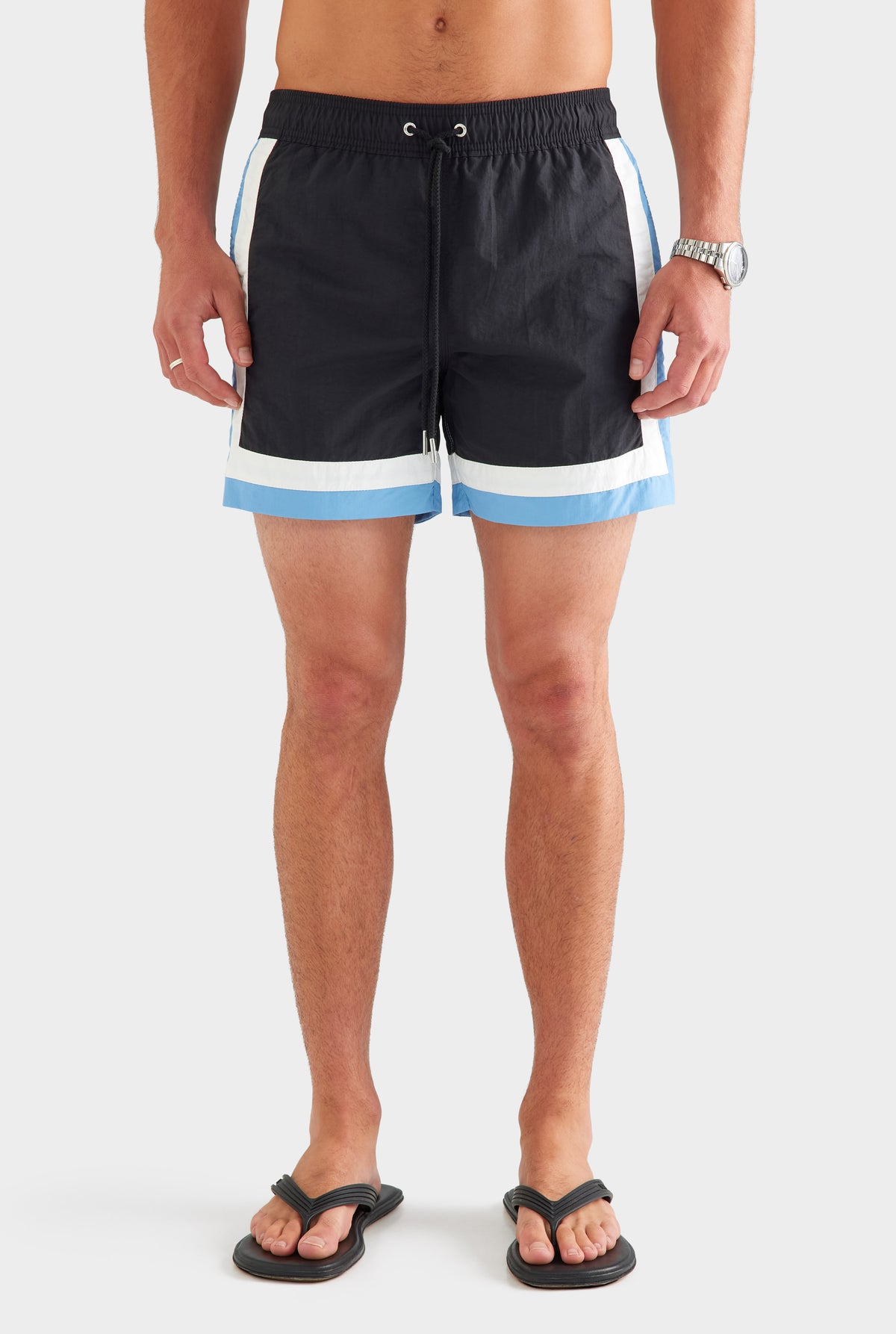 Tri Colour Nylon Swim Short - Black/White/Dusk Blue