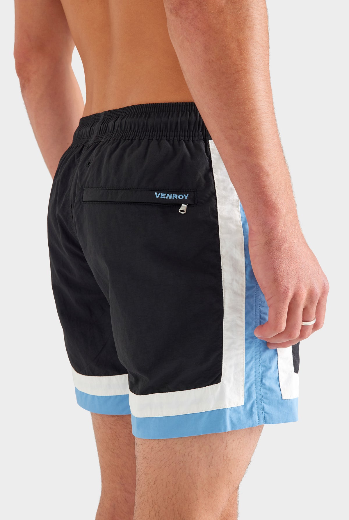 Tri Colour Nylon Swim Short - Black/White/Dusk Blue