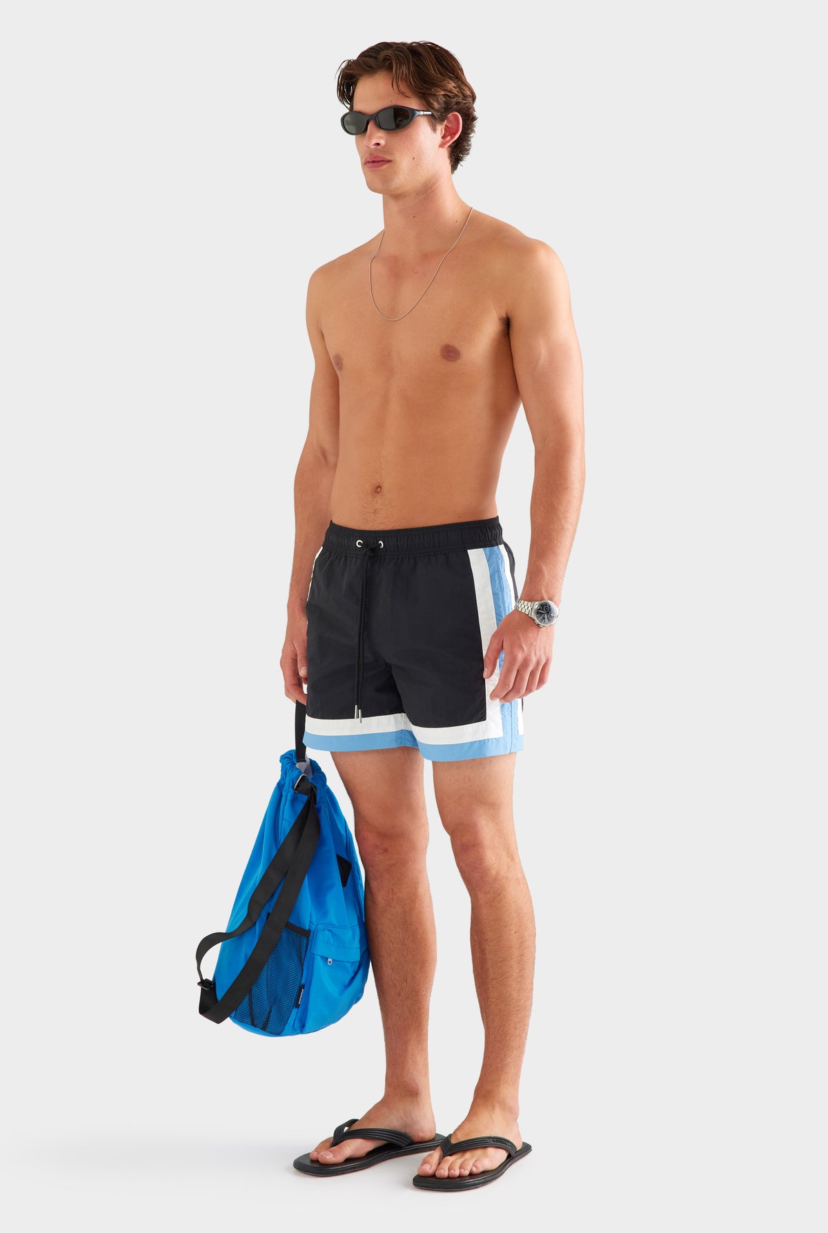 Tri Colour Nylon Swim Short - Black/White/Dusk Blue