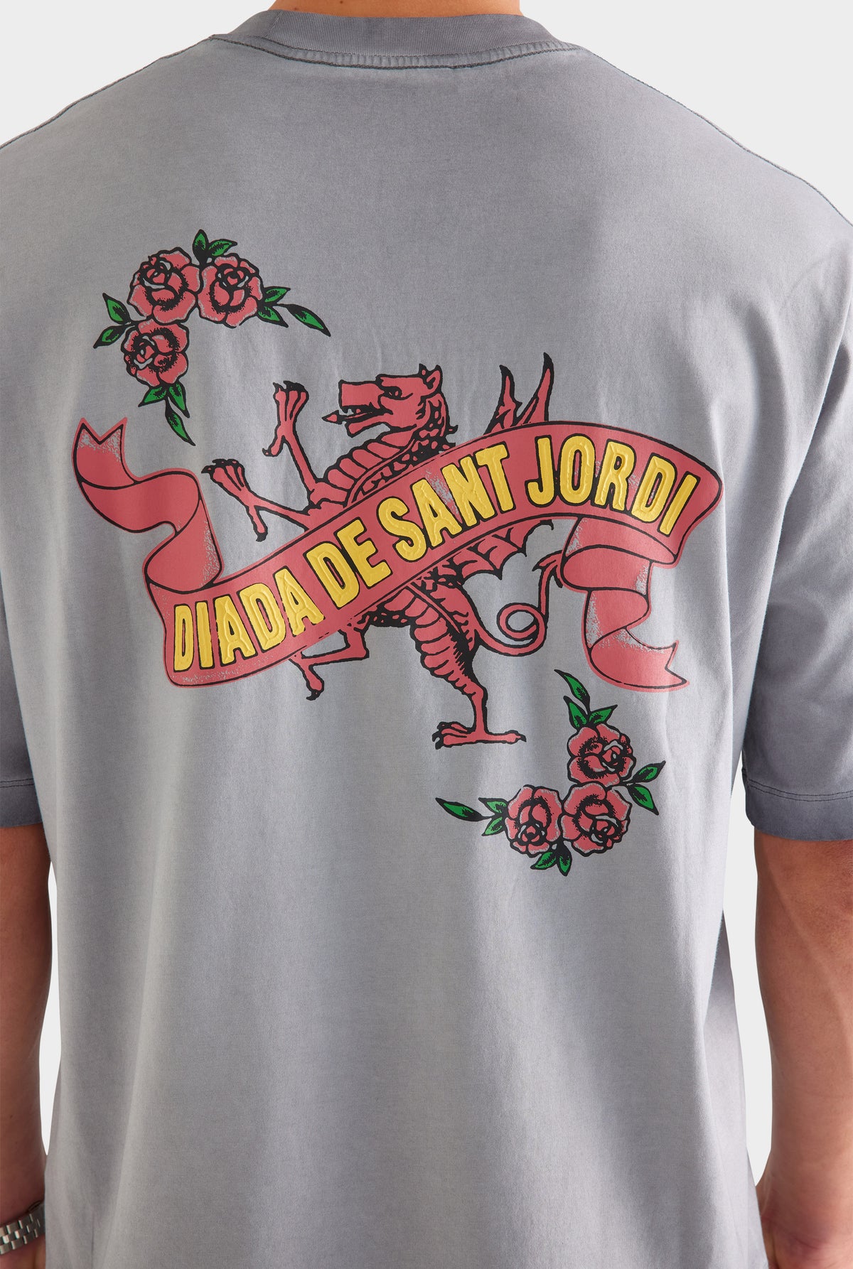 Pigment Dyed Oversized Cotton T Shirt - Washed Grey/Diada de Sant Jordi