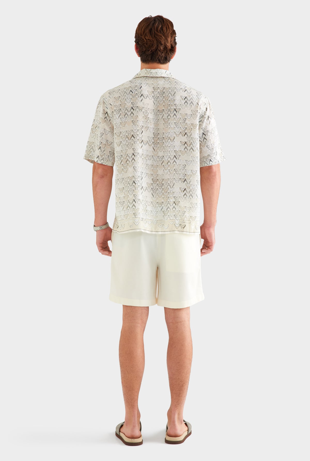 Short Sleeve Silk Camp Collar Shirt - Beige Sketched V Monogram