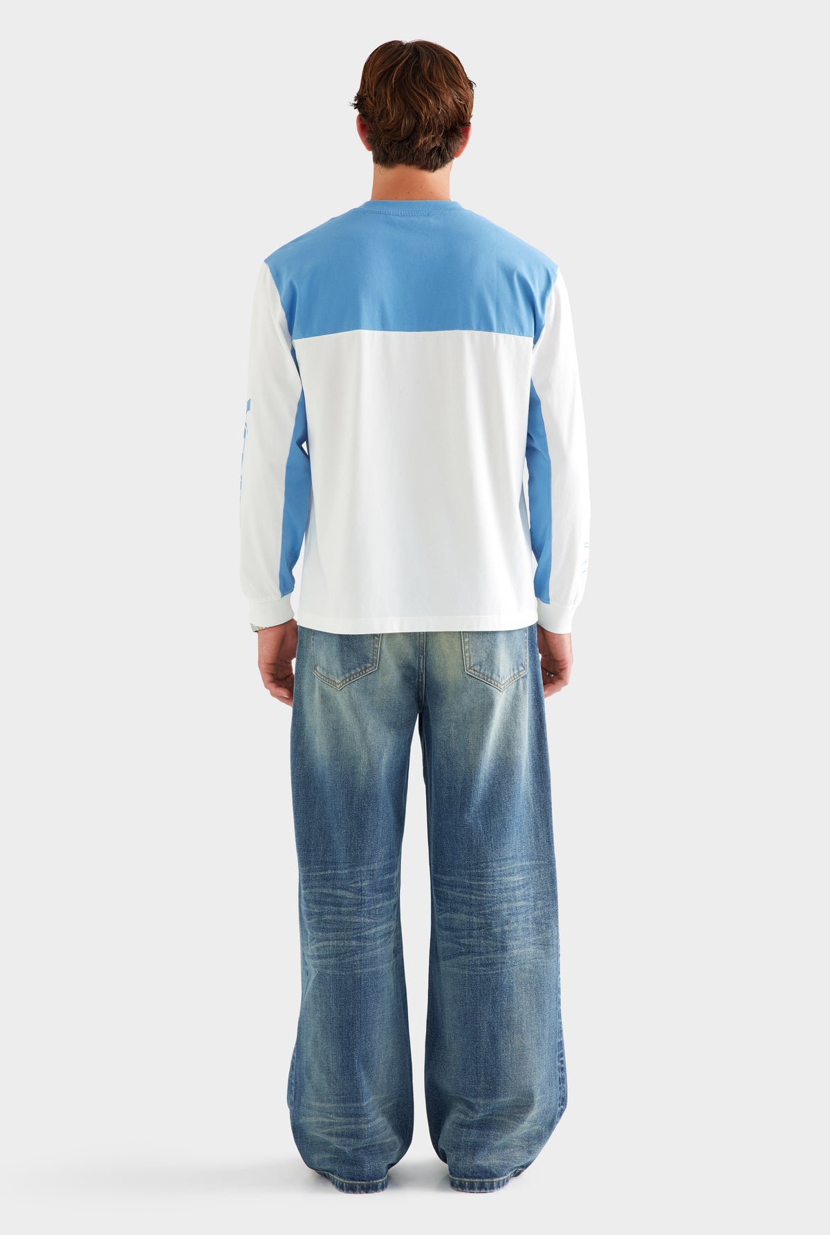 Panelled Long Sleeve T Shirt - White/Blue