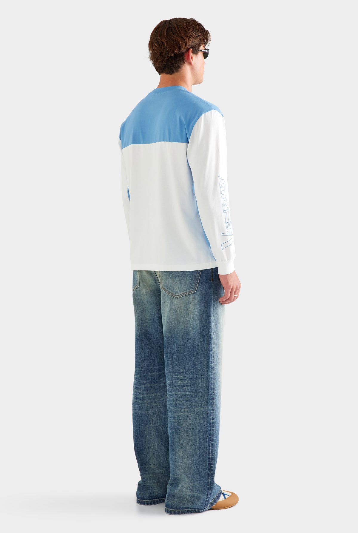 Panelled Long Sleeve T Shirt - White/Blue