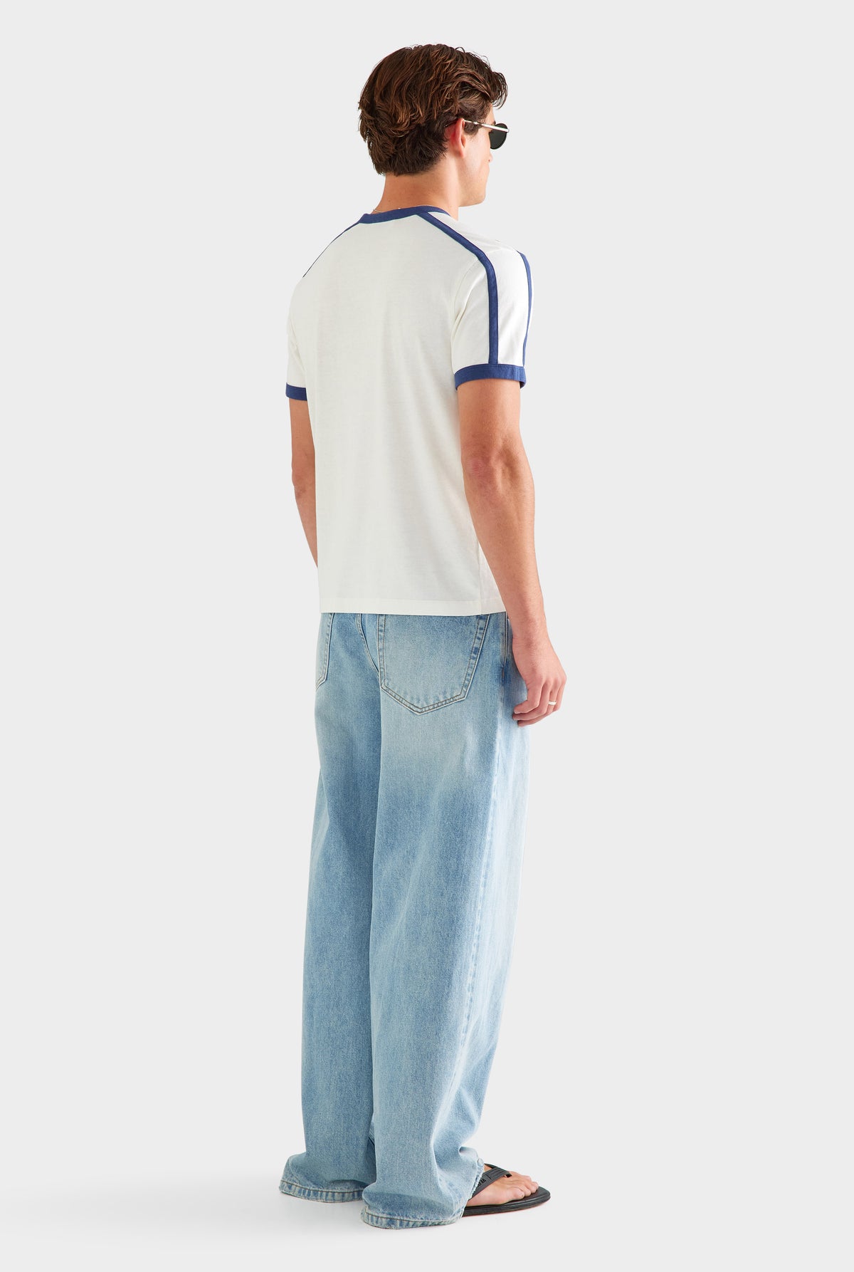 Cotton Slub Ringer T Shirt - White/Navy