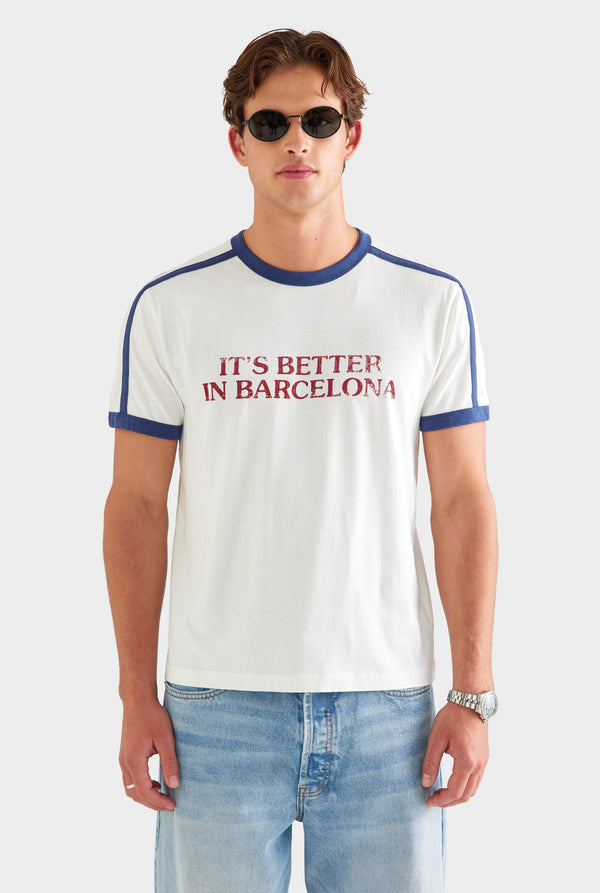 Cotton Slub Ringer T Shirt - White/Navy