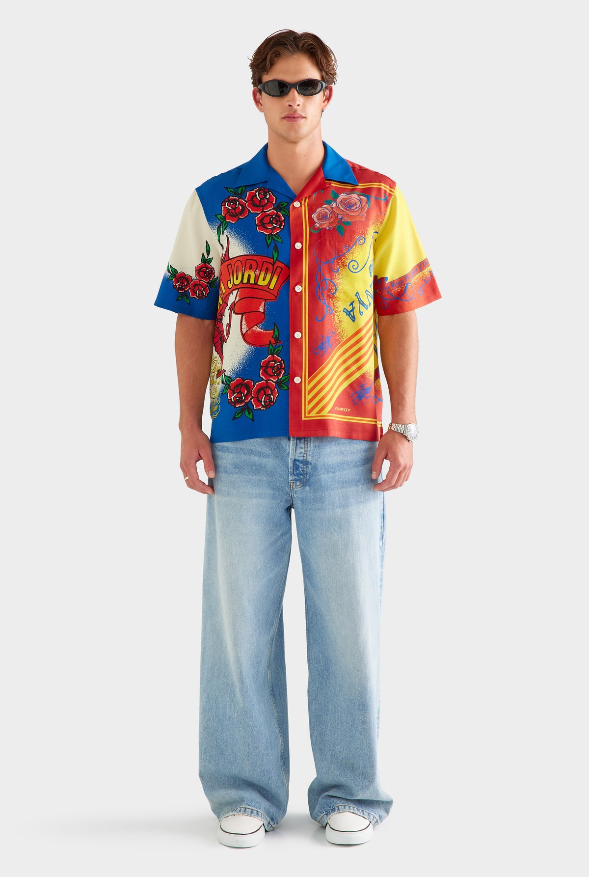 Short Sleeve Wool Silk Camp Collar Shirt - Diada de Sant Jordi