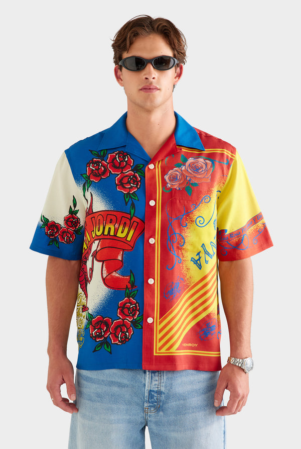 Short Sleeve Wool Silk Camp Collar Shirt - Diada de Sant Jordi