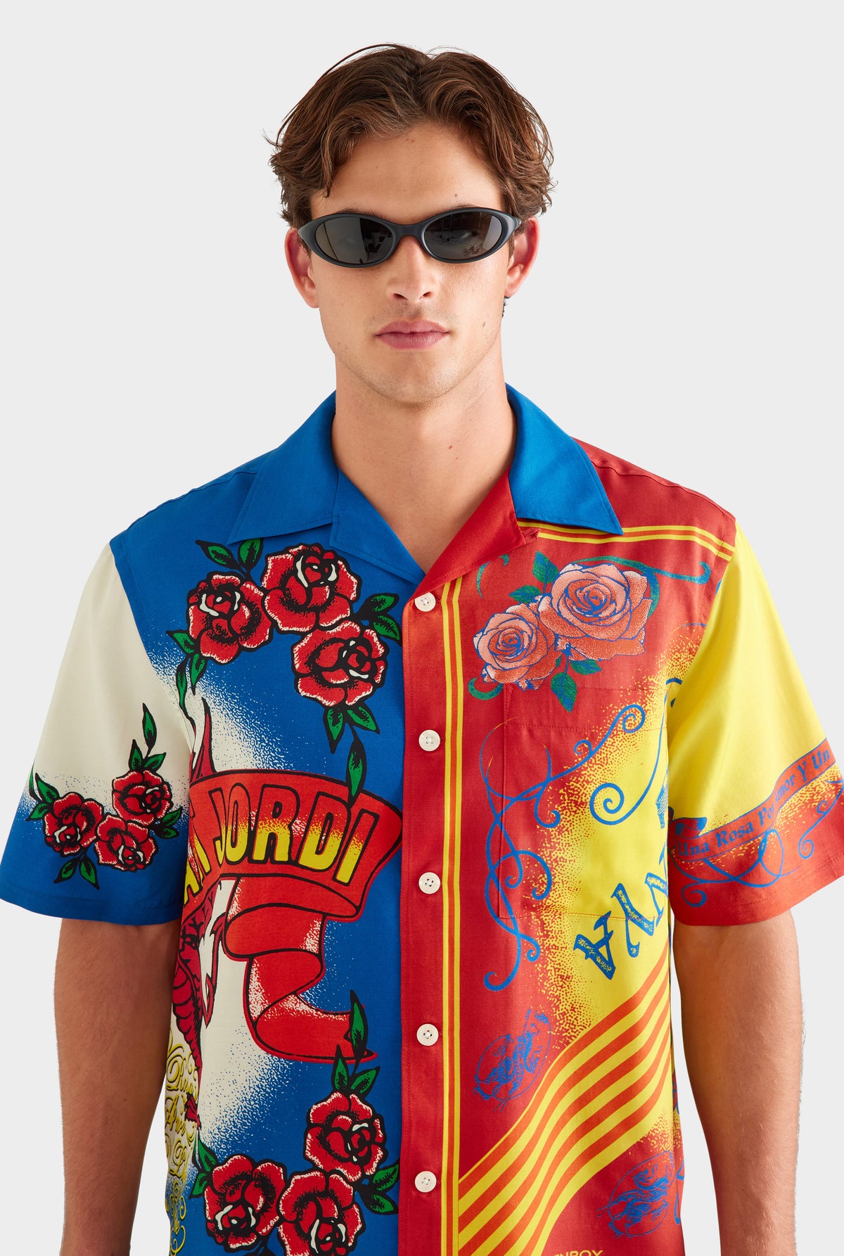 Short Sleeve Wool Silk Camp Collar Shirt - Diada de Sant Jordi