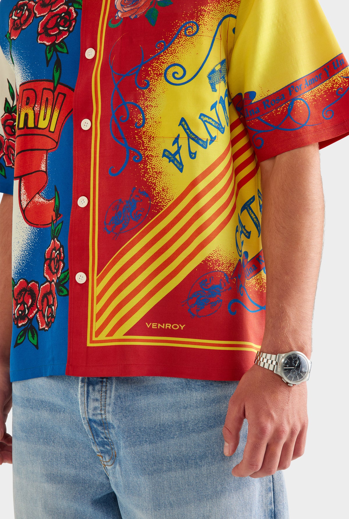 Short Sleeve Wool Silk Camp Collar Shirt - Diada de Sant Jordi
