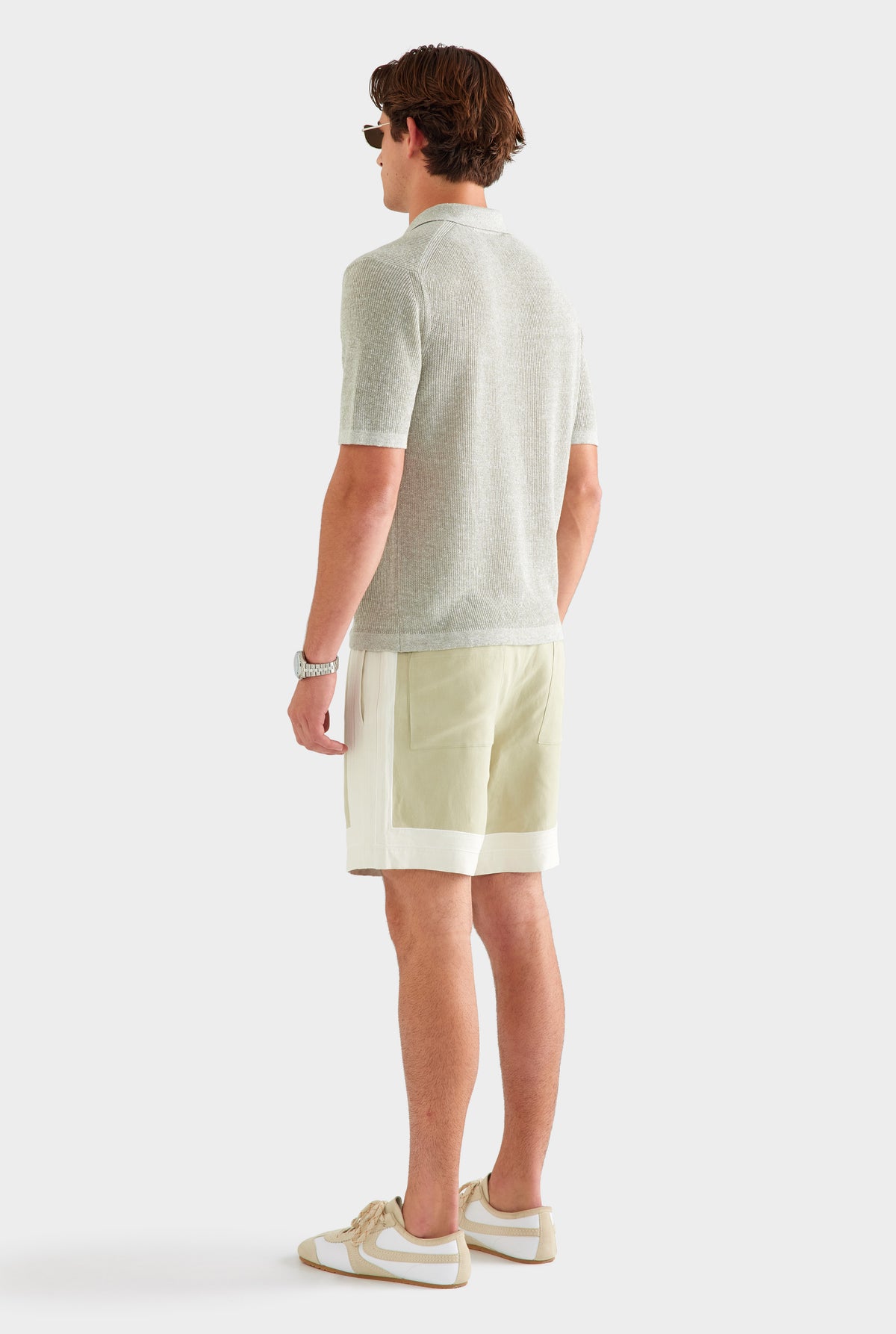 Rib Knit Open Neck Polo - Sage Marl
