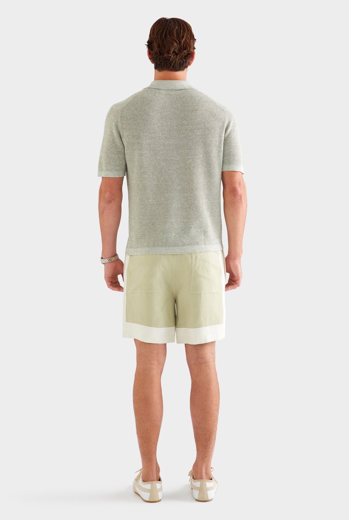 Rib Knit Open Neck Polo - Sage Marl