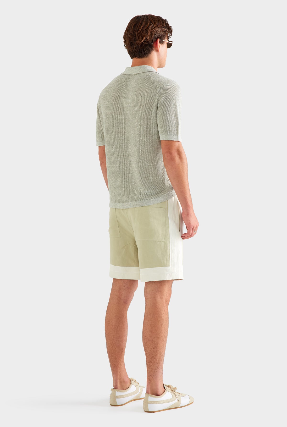 Rib Knit Open Neck Polo - Sage Marl