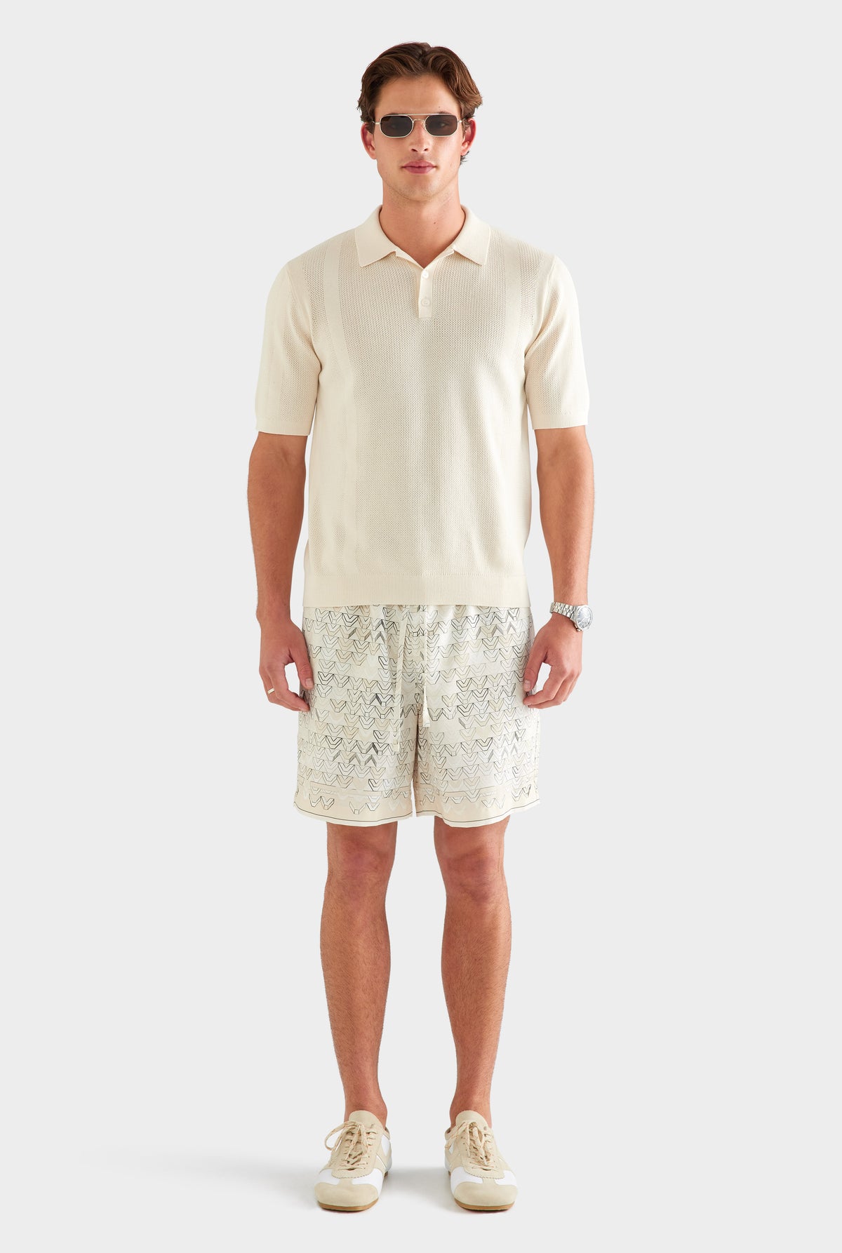 Cotton Pointelle Stripe Polo - Oat