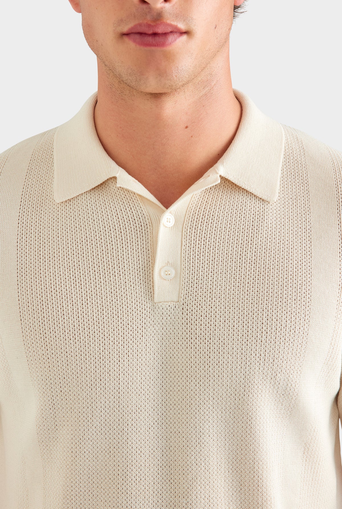 Cotton Pointelle Stripe Polo - Oat