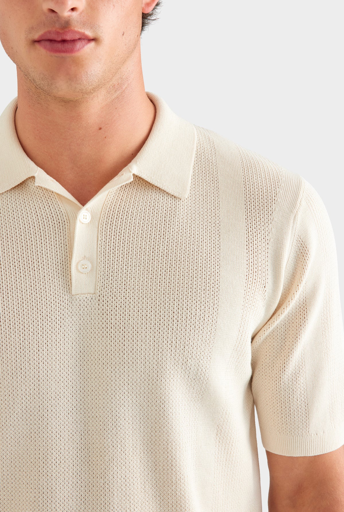 Cotton Pointelle Stripe Polo - Oat