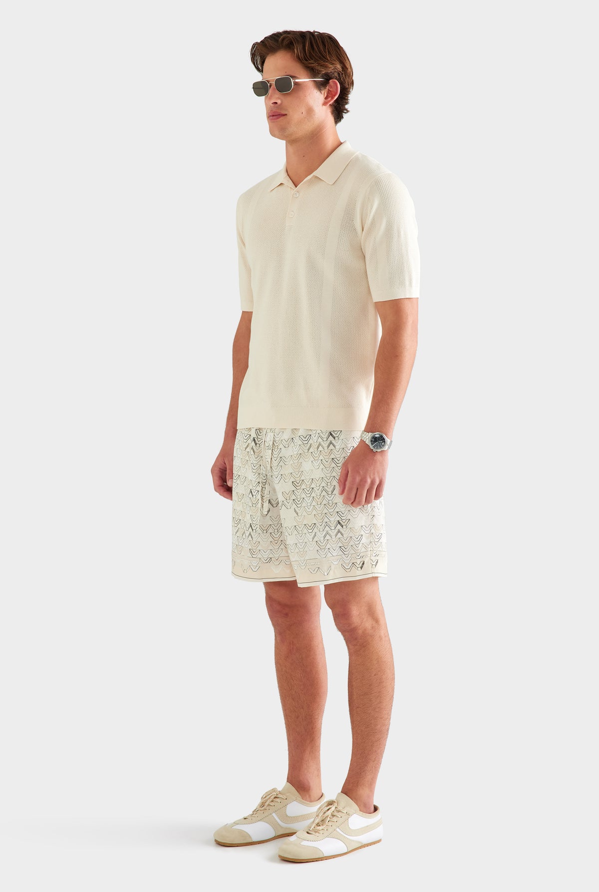 Cotton Pointelle Stripe Polo - Oat