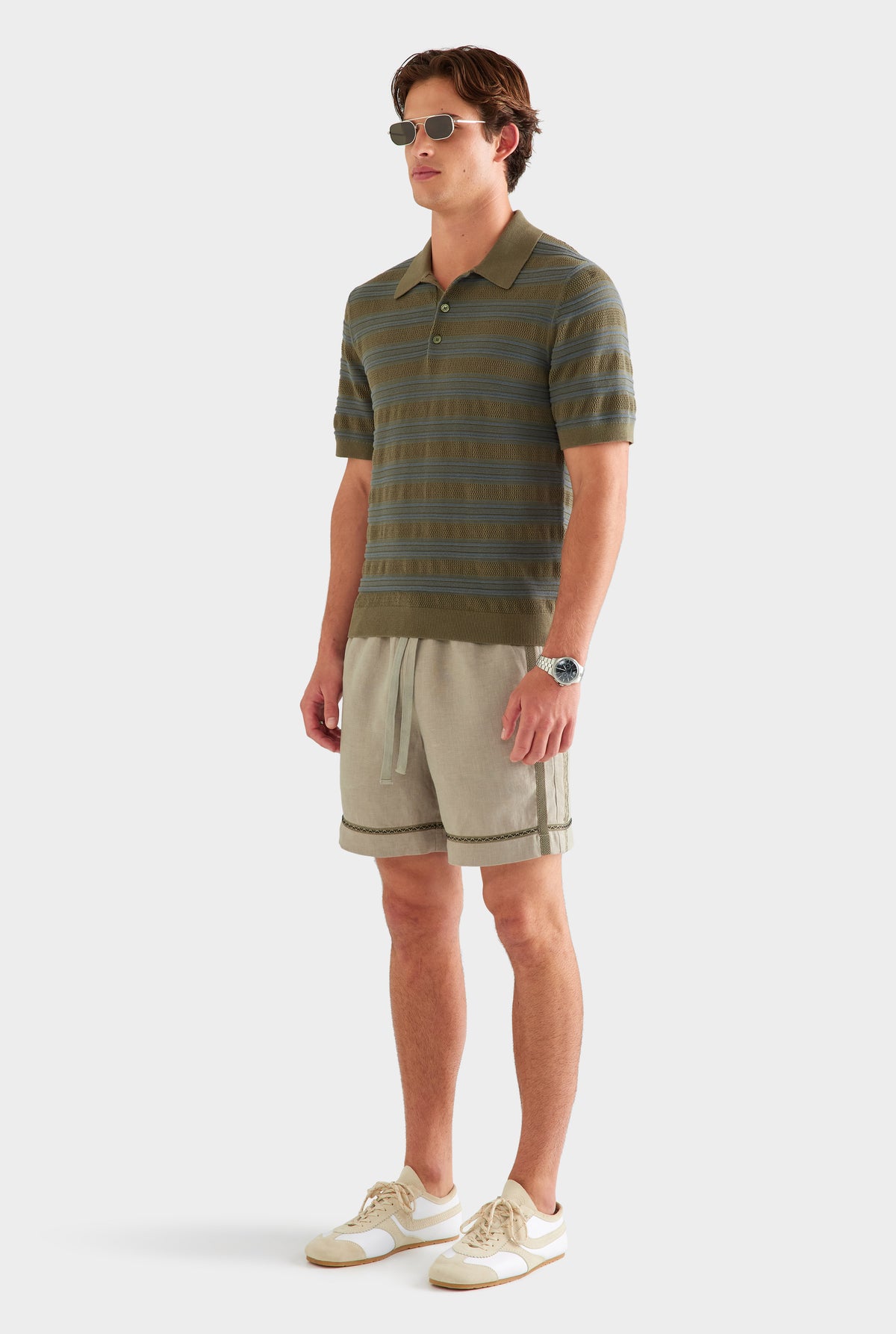 Stripe Ottoman Rib Polo - Olive/Slate Blue