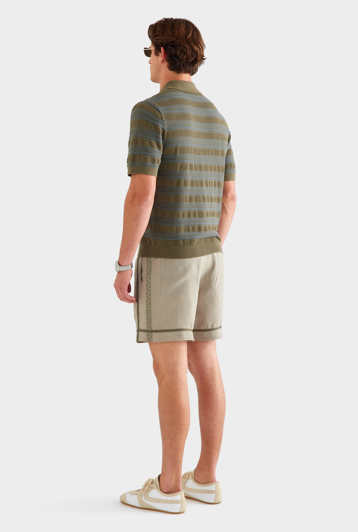 Stripe Ottoman Rib Polo - Olive/Slate Blue