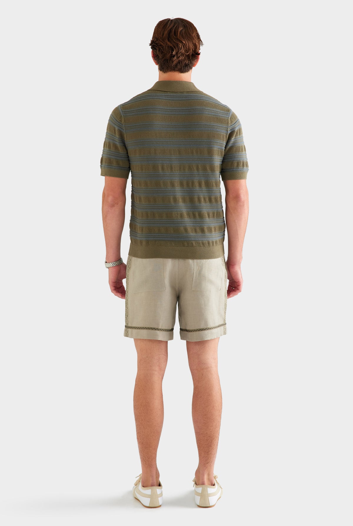 Stripe Ottoman Rib Polo - Olive/Slate Blue