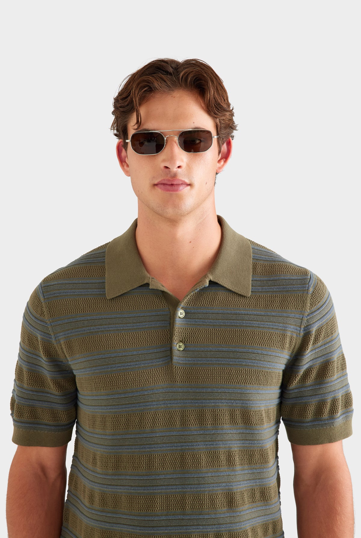 Stripe Ottoman Rib Polo - Olive/Slate Blue