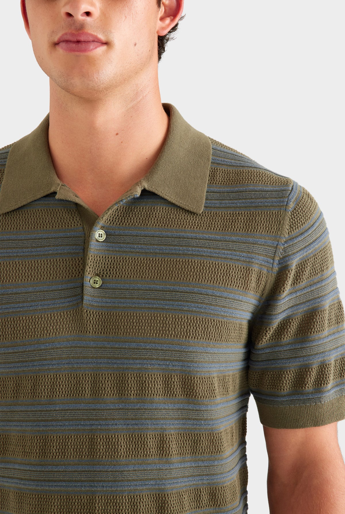 Stripe Ottoman Rib Polo - Olive/Slate Blue
