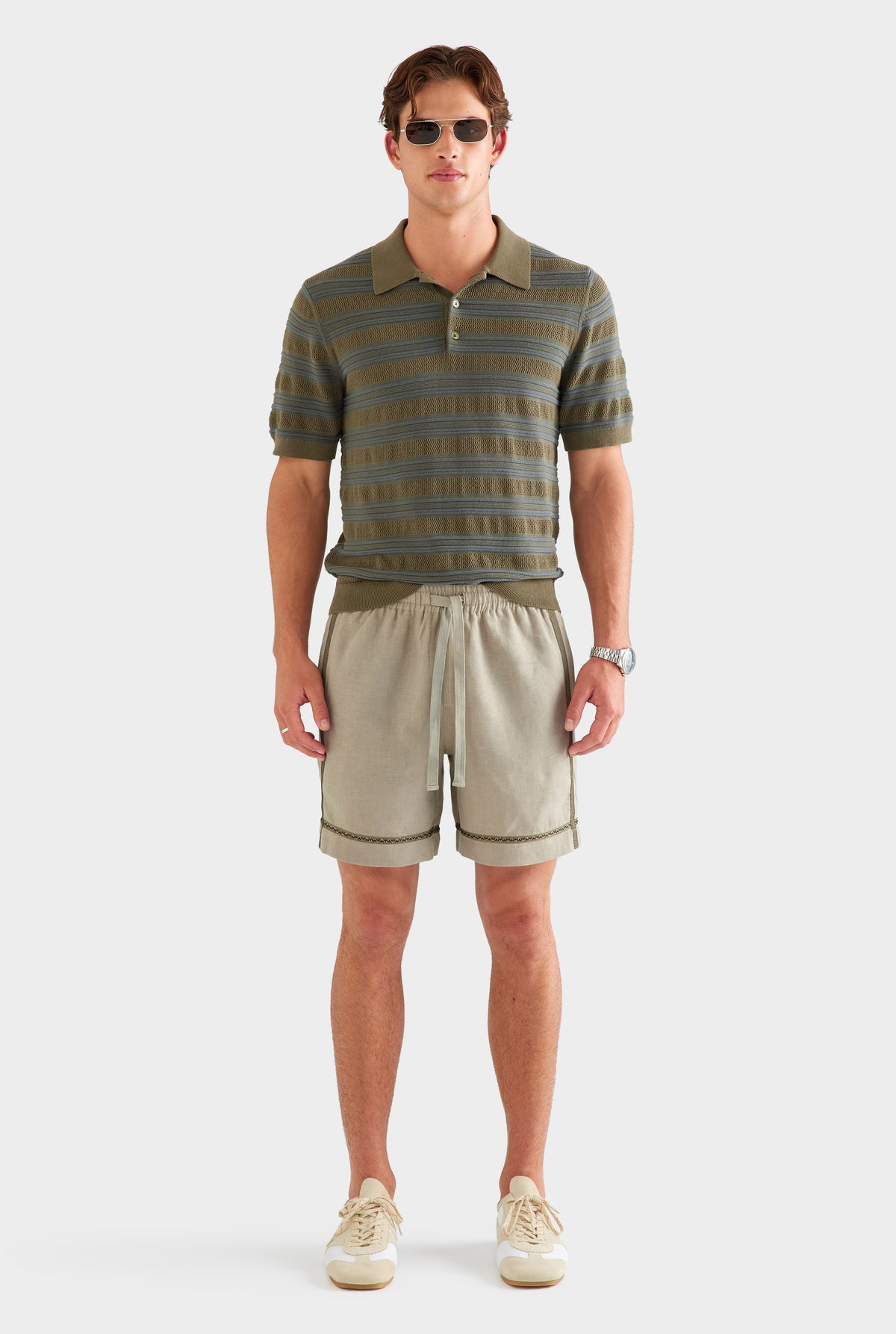 Stripe Ottoman Rib Polo - Olive/Slate Blue