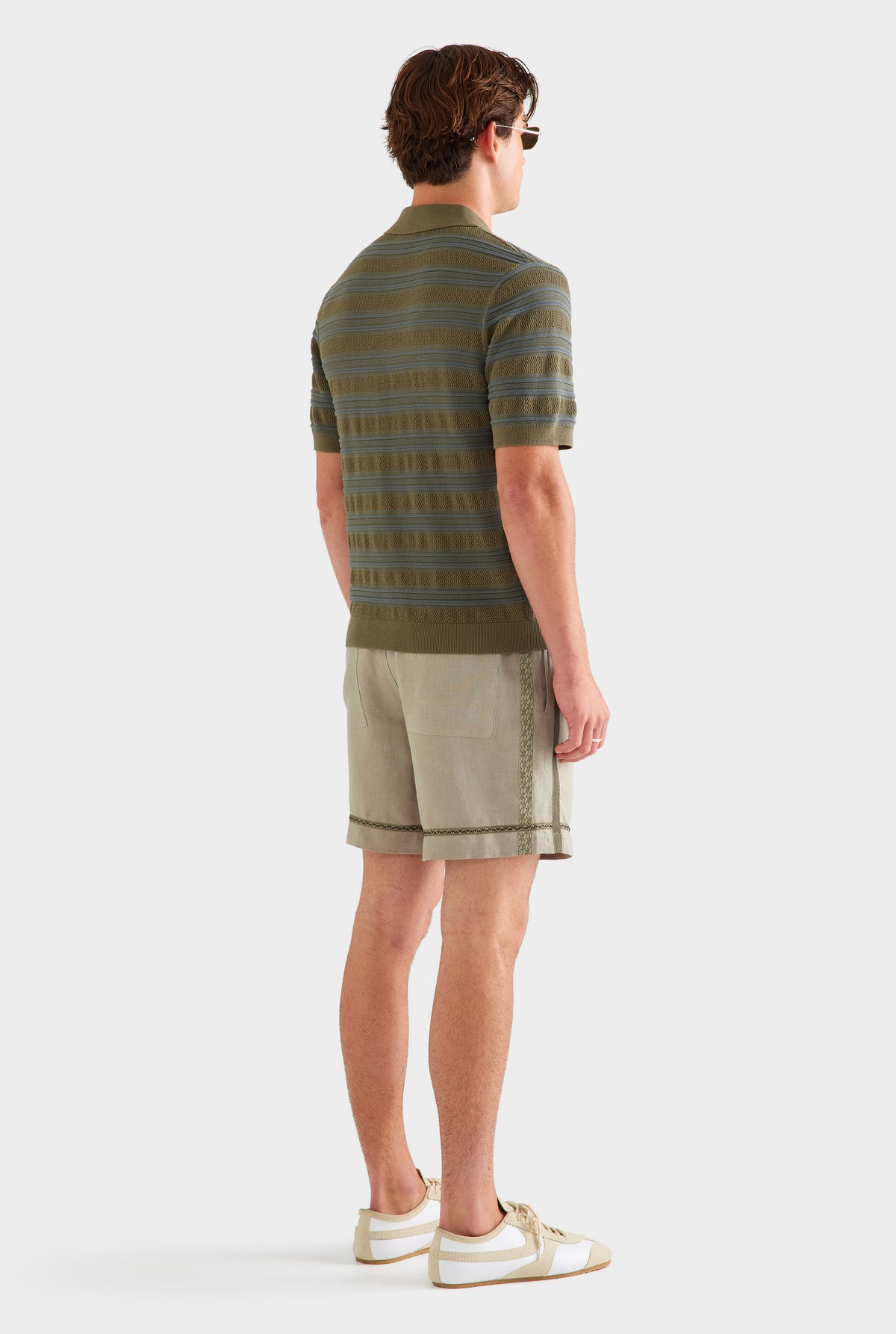 Woven Tape Linen Lounge Short - Olive Taupe [[SU26 - MENS - D1 - 33116 - Stripe Ottoman Rib Polo - Olive-Slate Blue - 34084 - Woven Tape Linen Lounge Short - Olive Taupe_0382.jpg]]