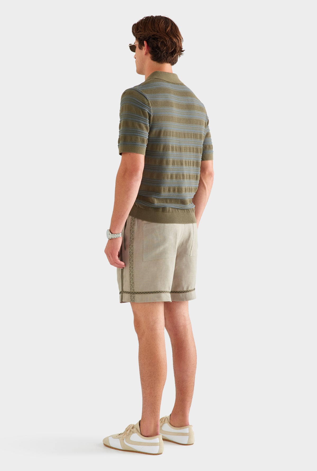 Woven Tape Linen Lounge Short - Olive Taupe [[SU26 - MENS - D1 - 33116 - Stripe Ottoman Rib Polo - Olive-Slate Blue - 34084 - Woven Tape Linen Lounge Short - Olive Taupe_0389.jpg]]