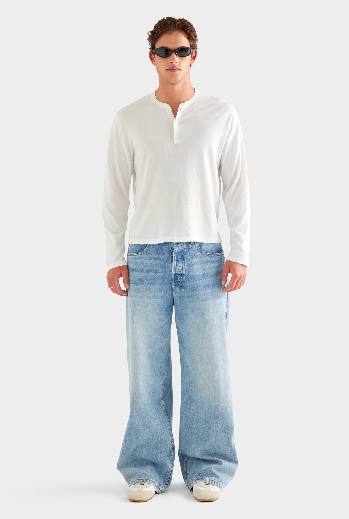 Long Sleeve Lightweight Knitted Henley - Off White