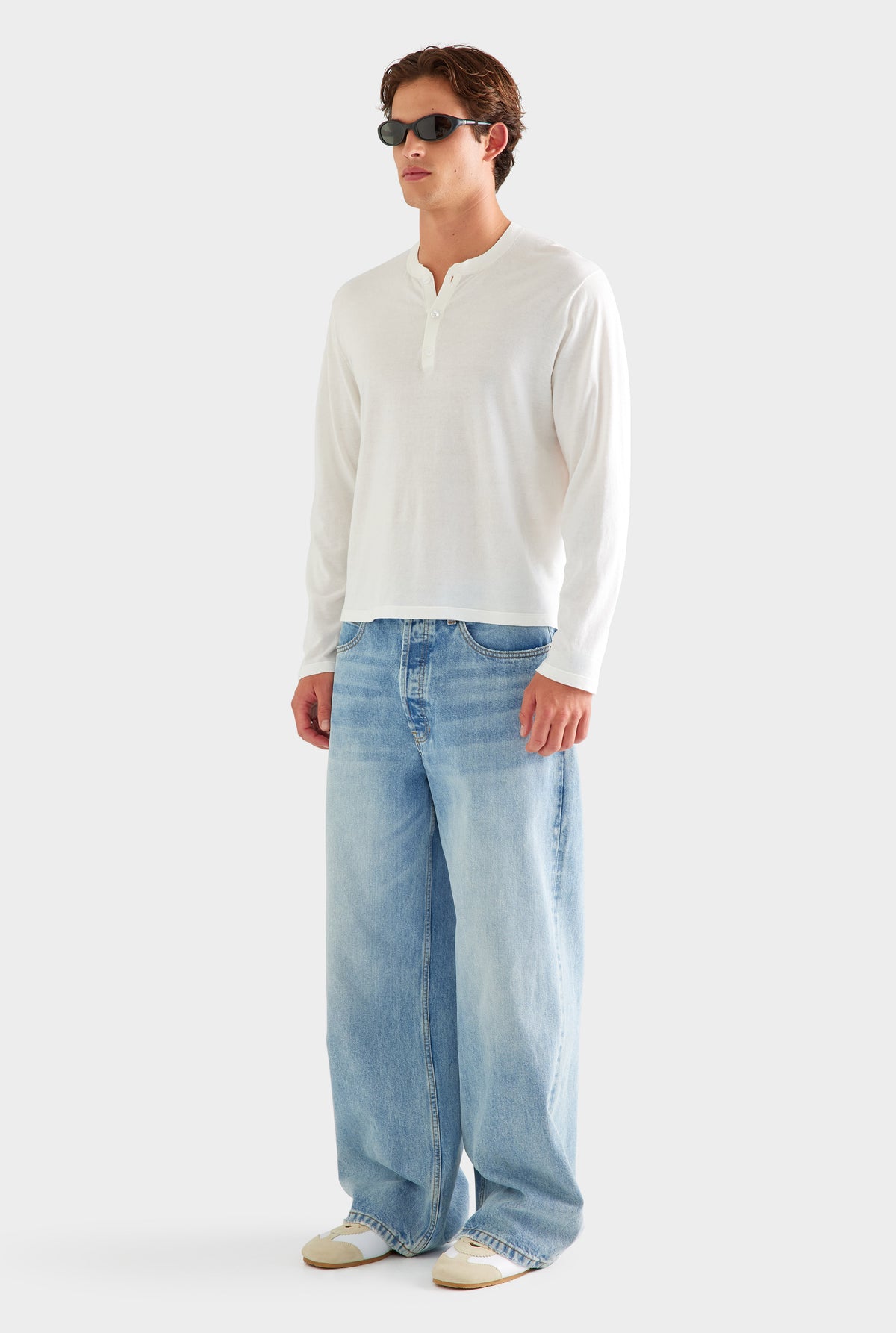 Long Sleeve Lightweight Knitted Henley - Off White