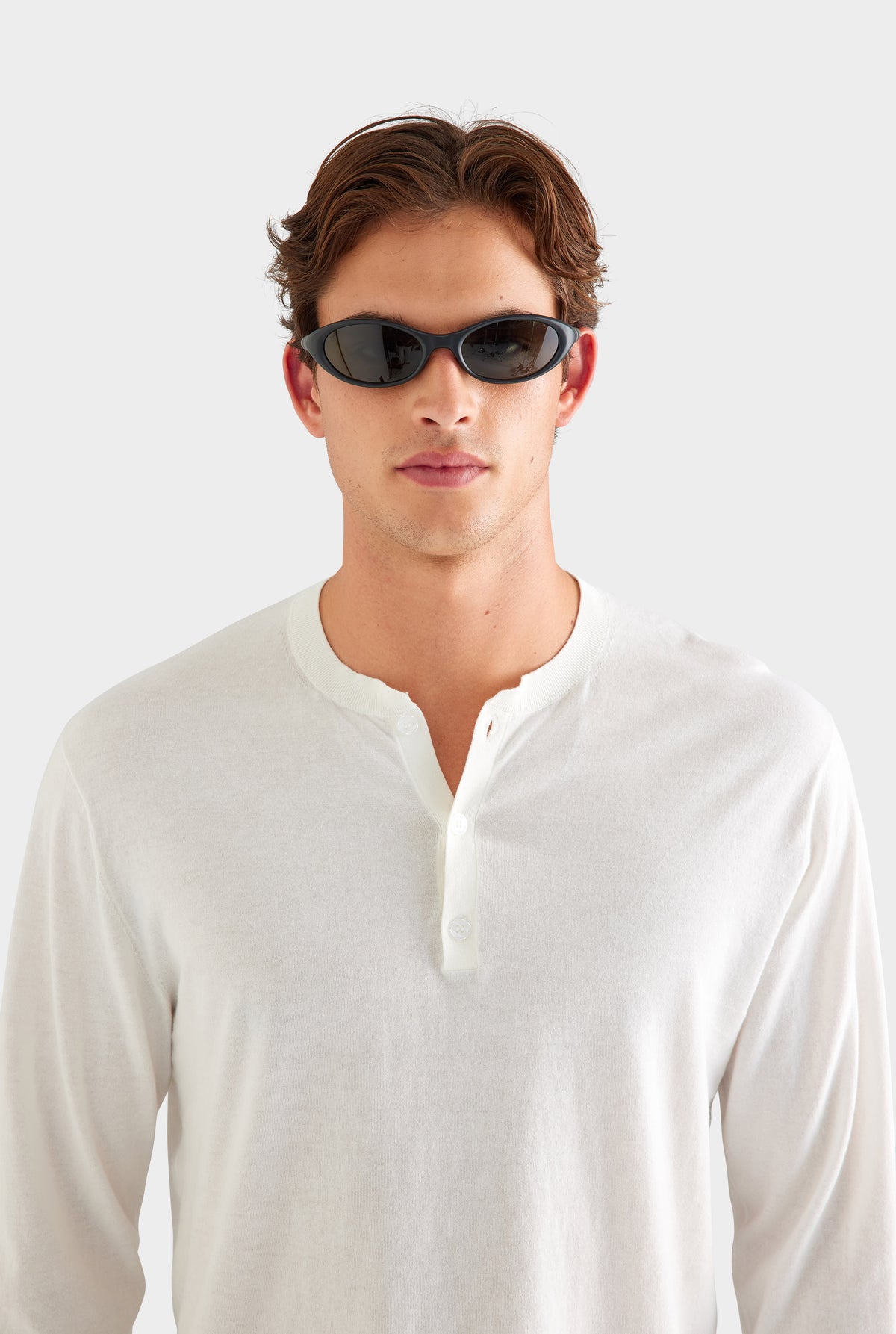 Long Sleeve Lightweight Knitted Henley - Off White