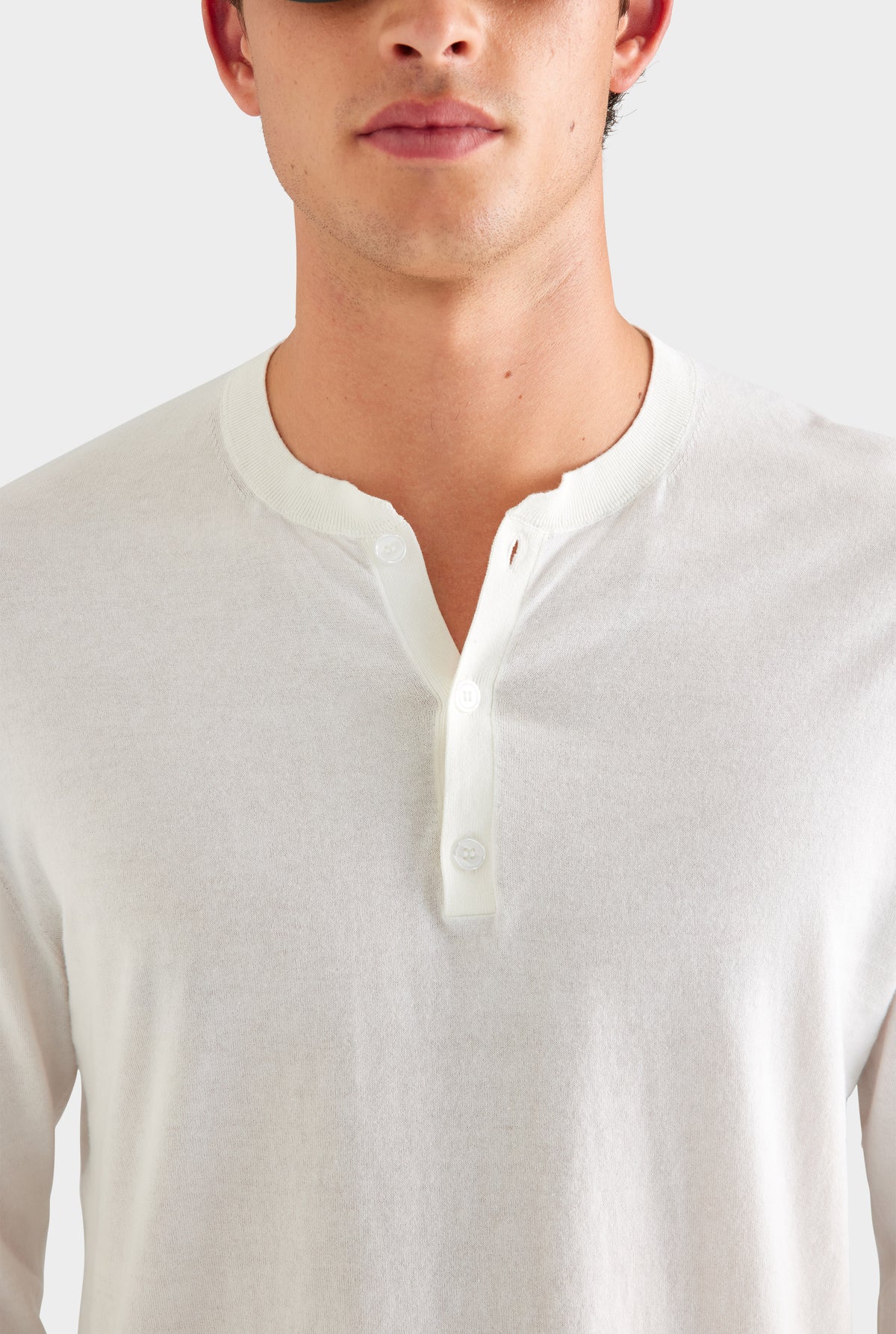 Long Sleeve Lightweight Knitted Henley - Off White