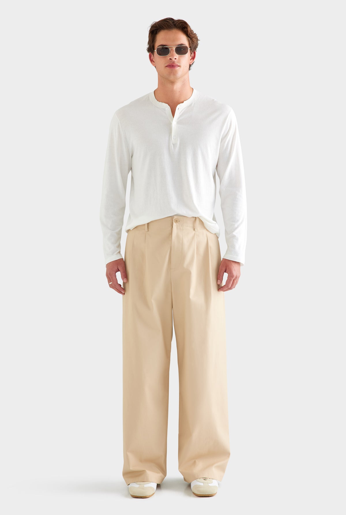 Cotton Twill Wide Leg Pant - Warm Stone