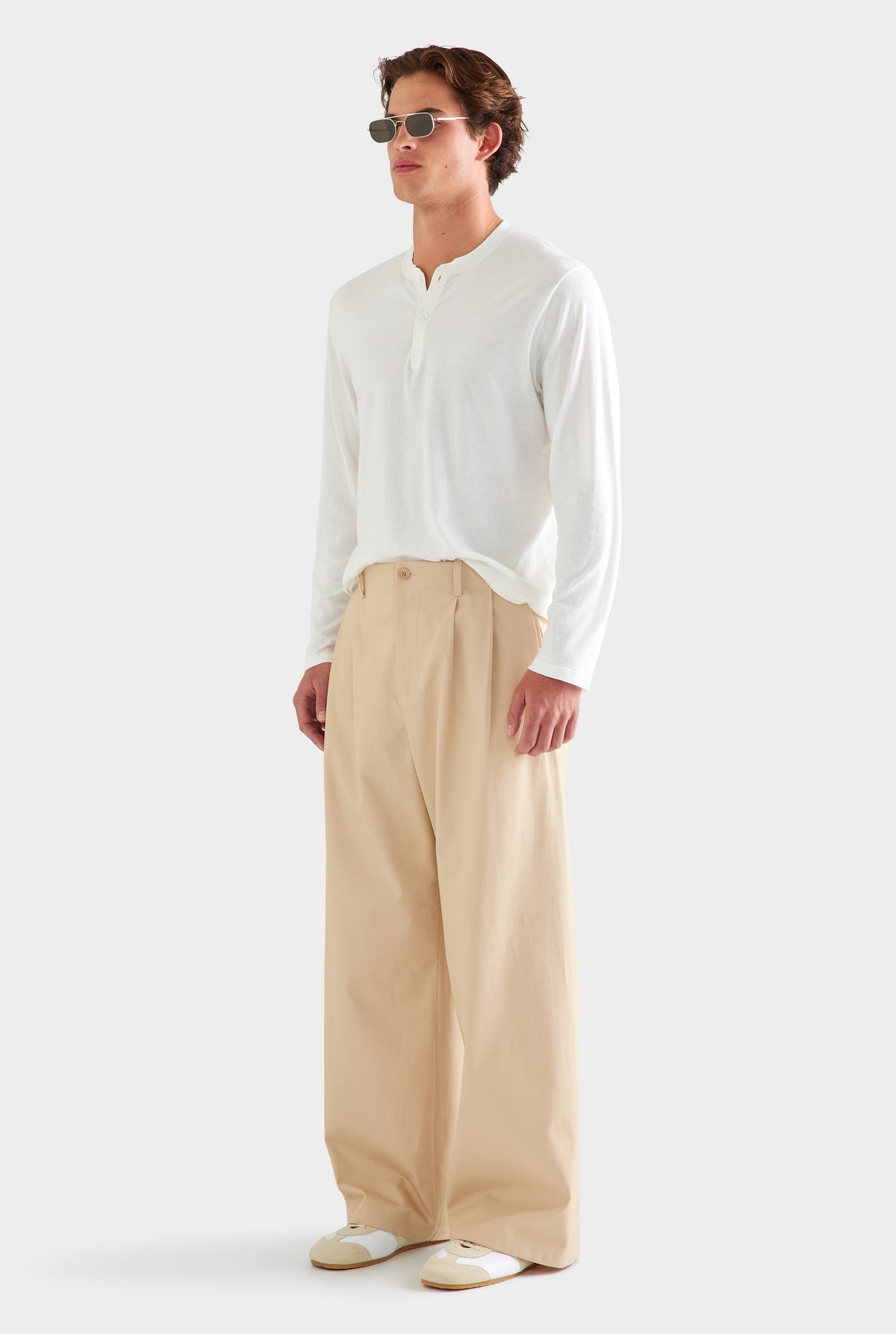 Cotton Twill Wide Leg Pant - Warm Stone