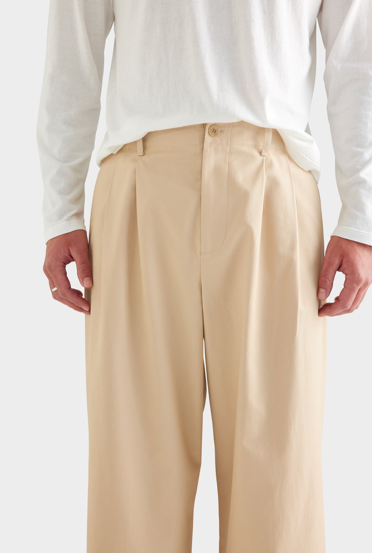 Cotton Twill Wide Leg Pant - Warm Stone
