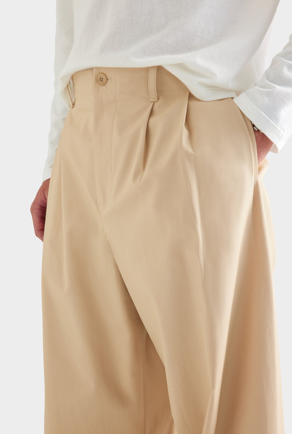 Cotton Twill Wide Leg Pant - Warm Stone
