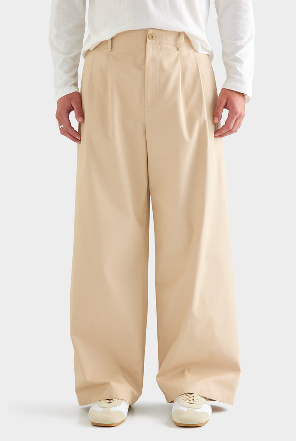 Cotton Twill Wide Leg Pant - Warm Stone
