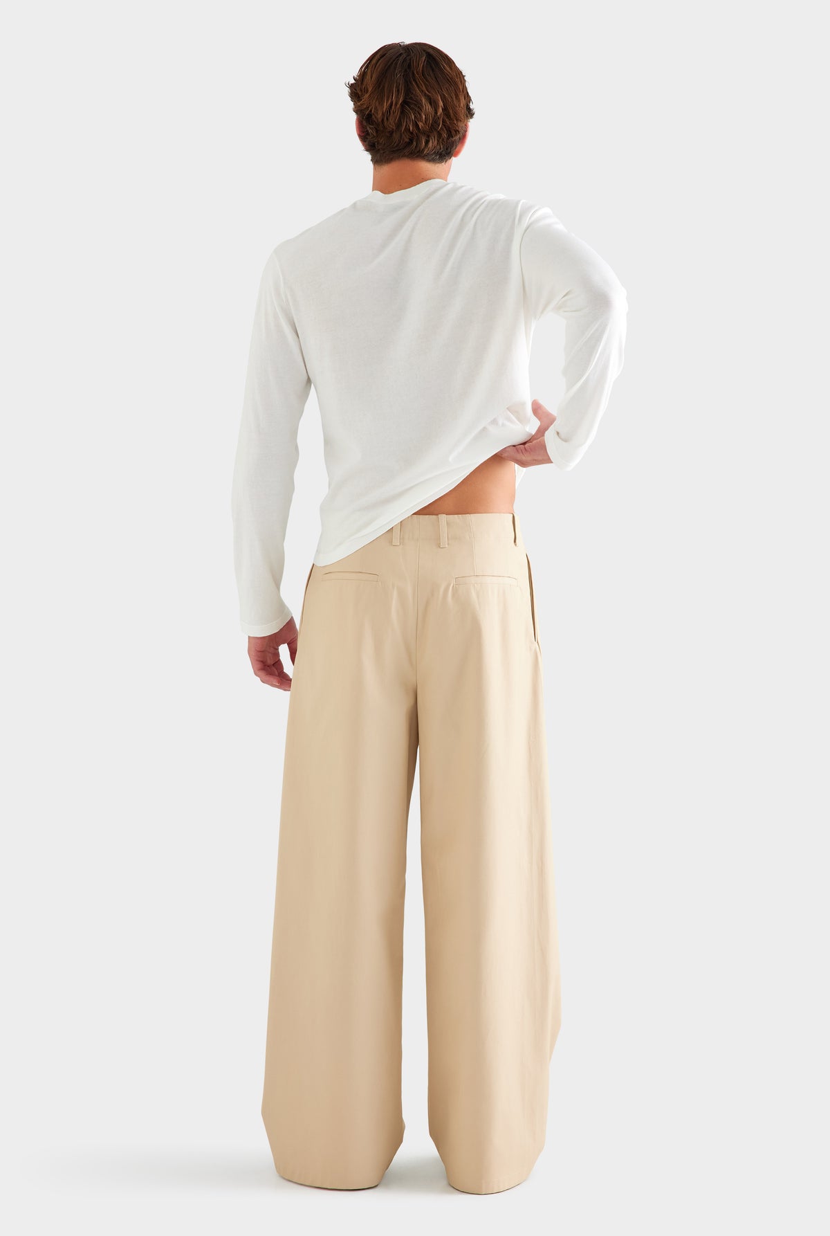 Cotton Twill Wide Leg Pant - Warm Stone
