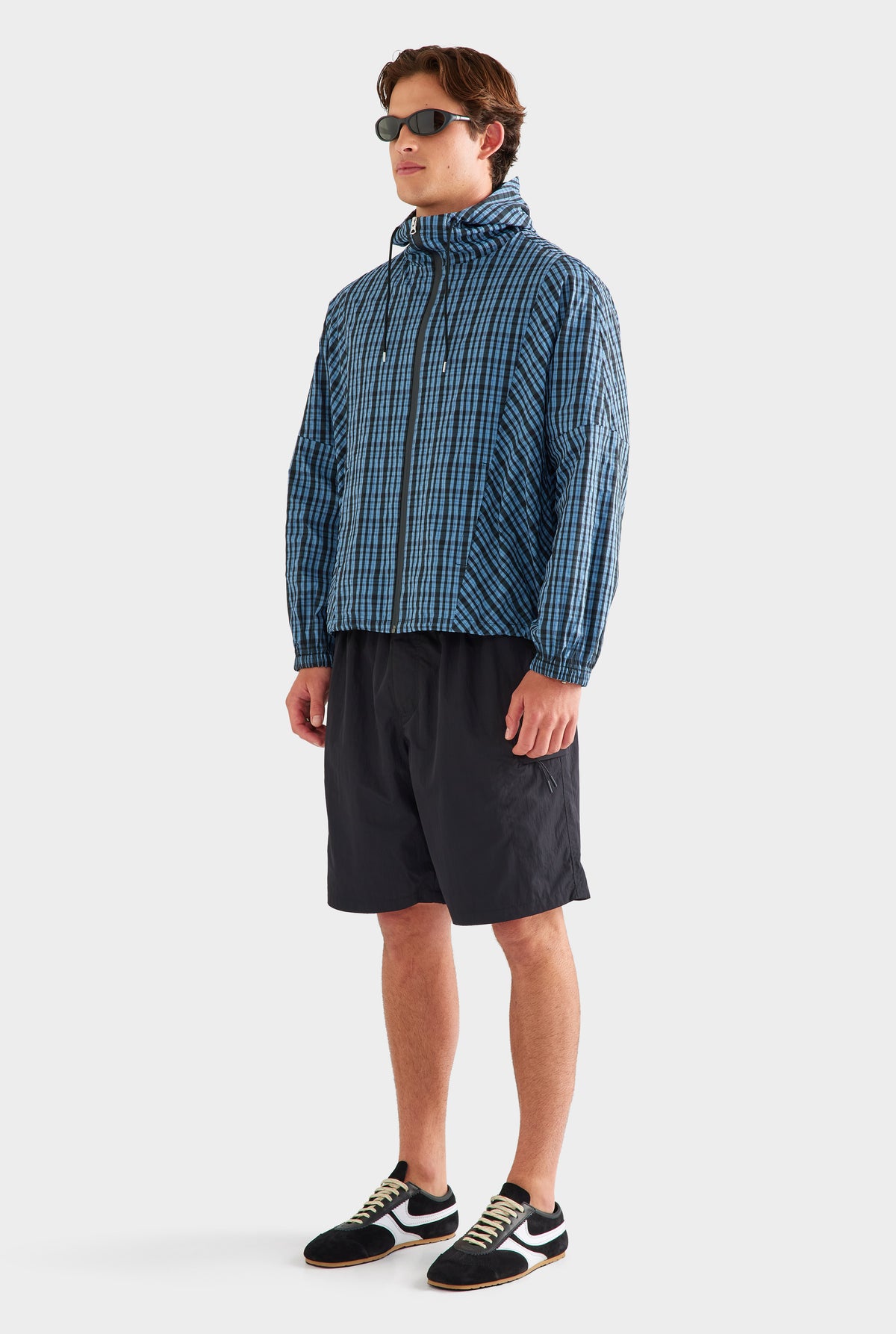 Check Hooded Windbreaker - Blue Check