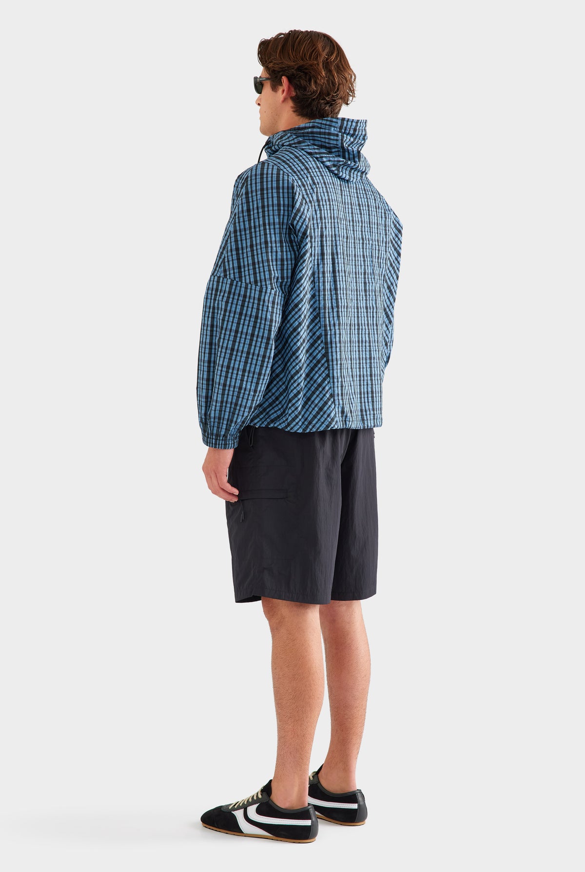 Check Hooded Windbreaker - Blue Check