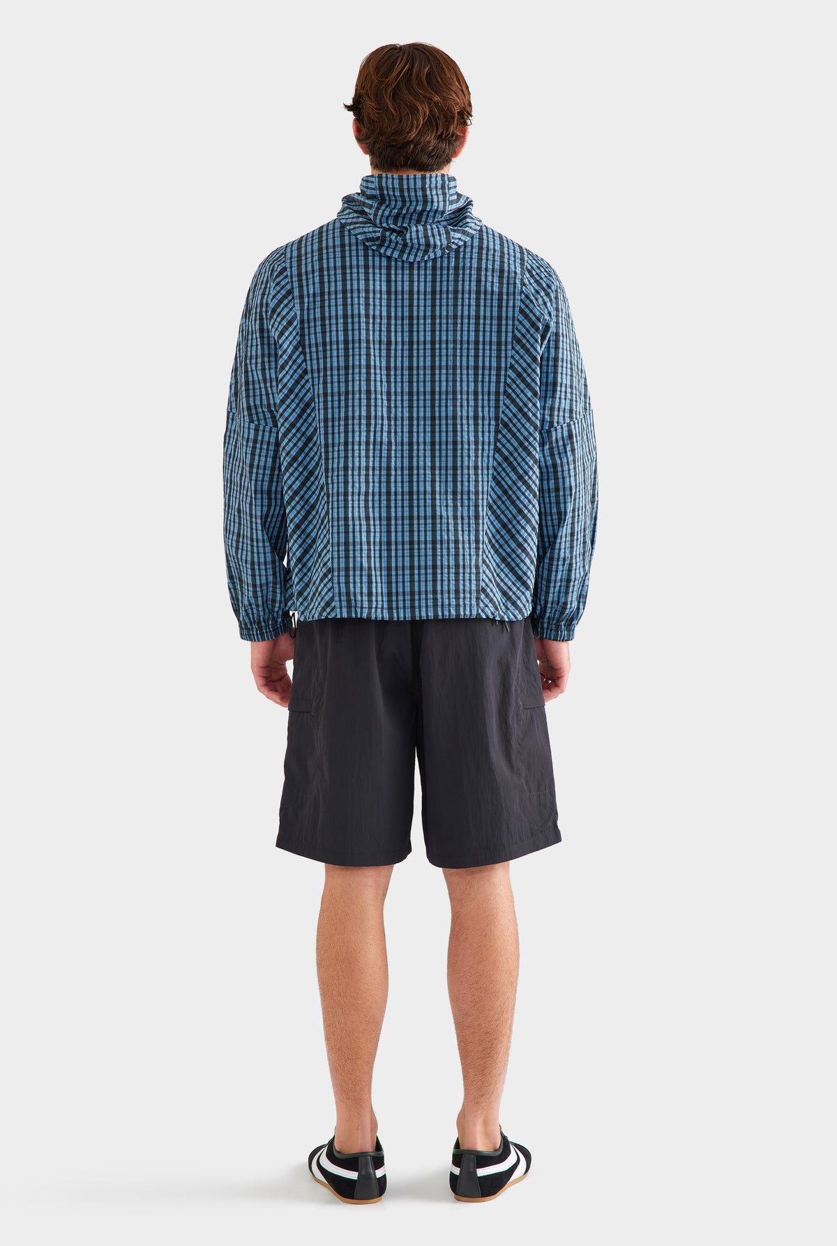 Check Hooded Windbreaker - Blue Check