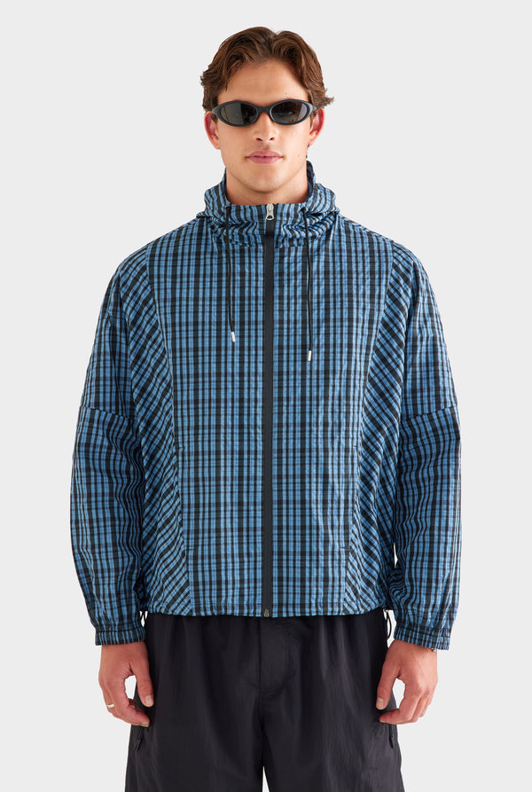 Check Hooded Windbreaker - Blue Check