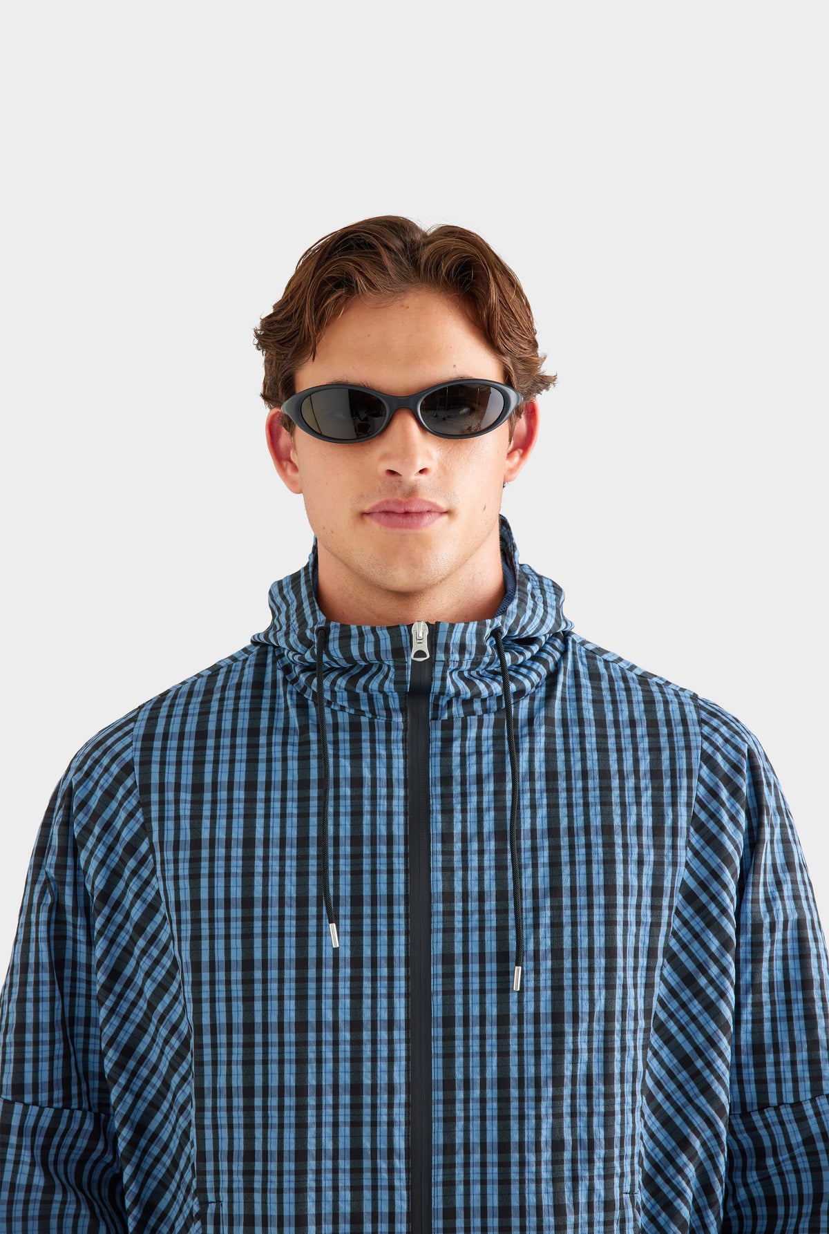 Check Hooded Windbreaker - Blue Check