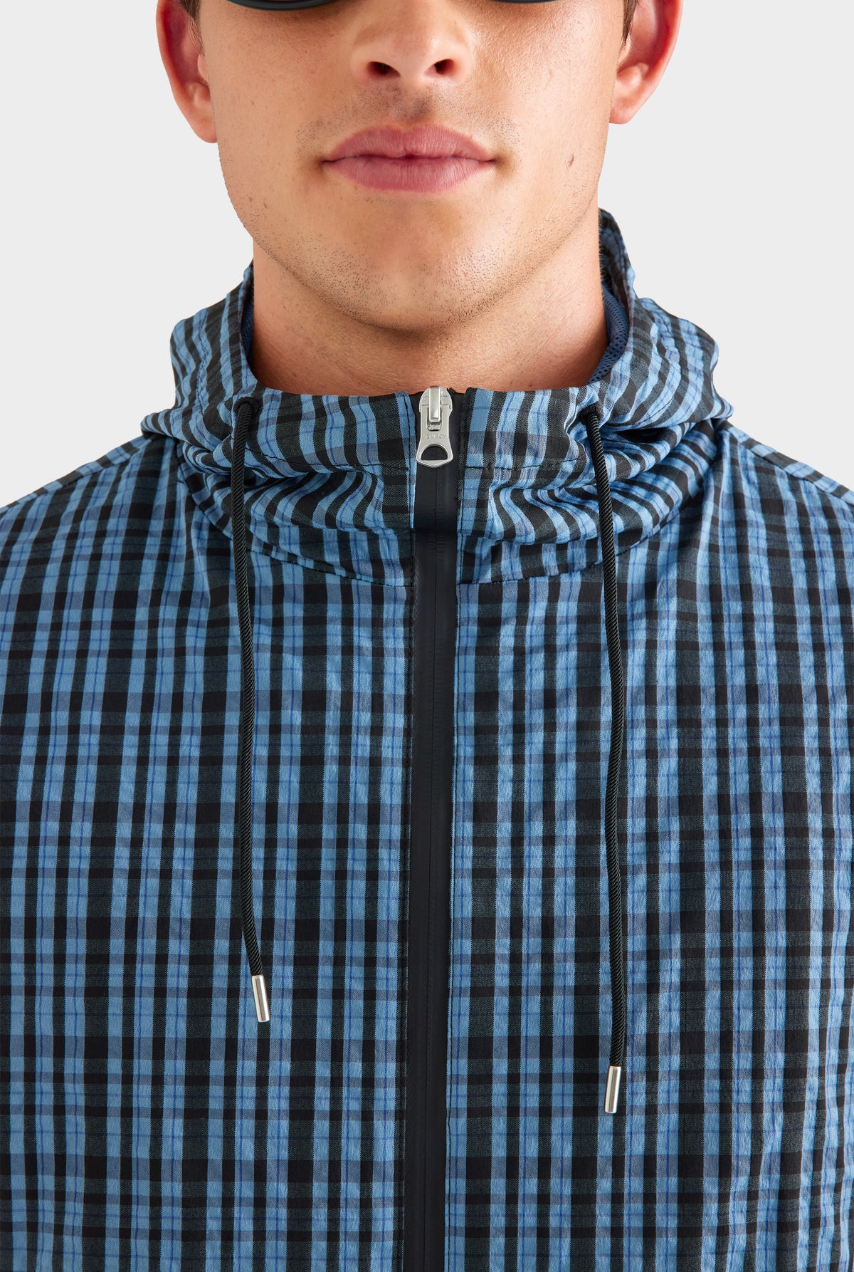 Check Hooded Windbreaker - Blue Check